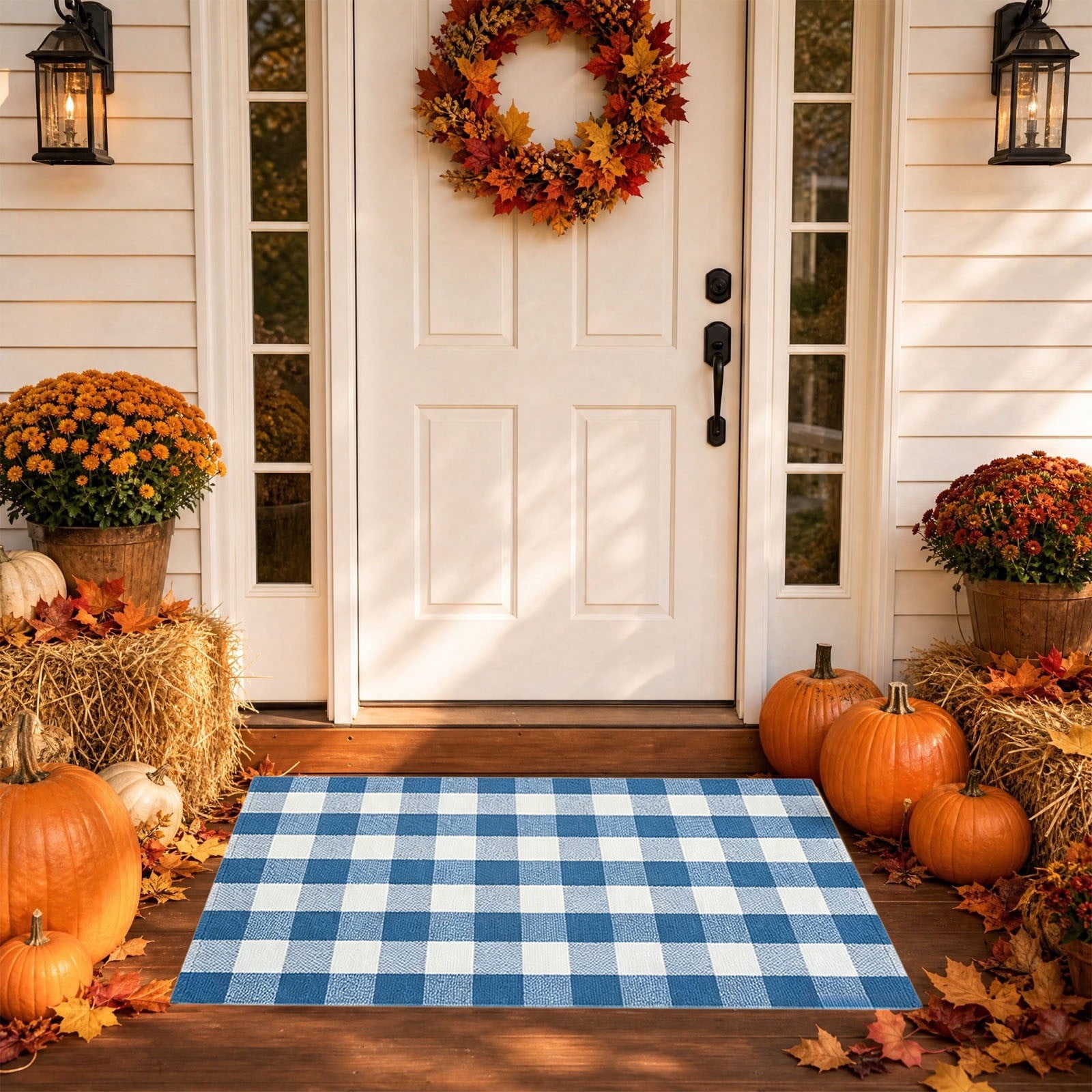 Dpityserensio Halloween Doormat Black Bat and Moon with Striped Border Non-Slip Washable Indoor Outdoor Rug, Vintage Fall Decor
