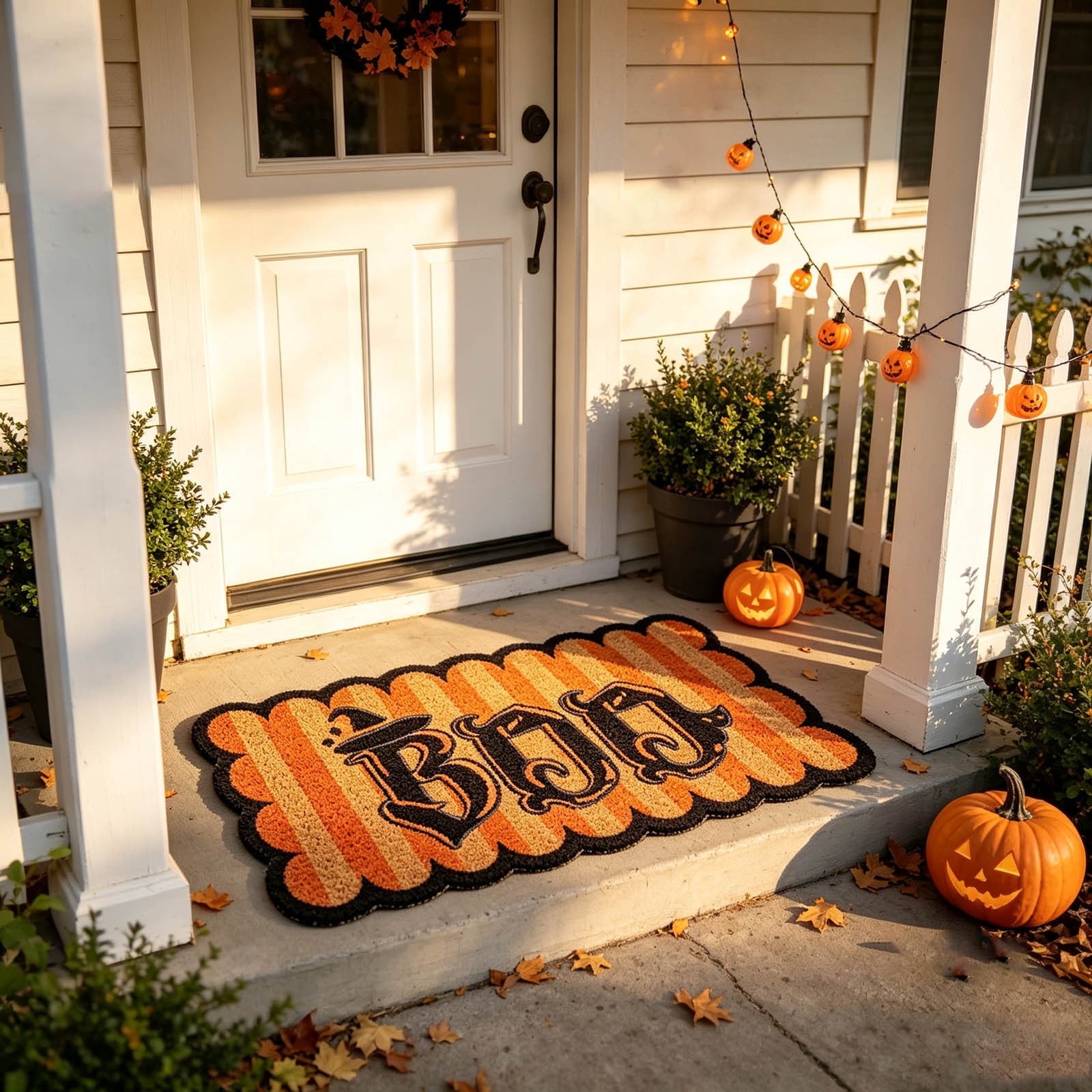 PYURTEP Halloween Door Mat Pumpkin Bat Pattern Entryway Doormats Non-Slip Indoor Outdoor Welcome Mat for Halloween Decor