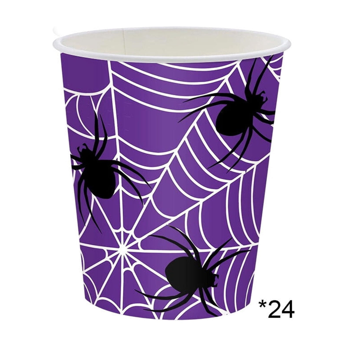 24 Pack Halloween Disposable Tableware Set, Spider and Cobweb Pattern Paper Plates, Halloween Party Supplies Favors