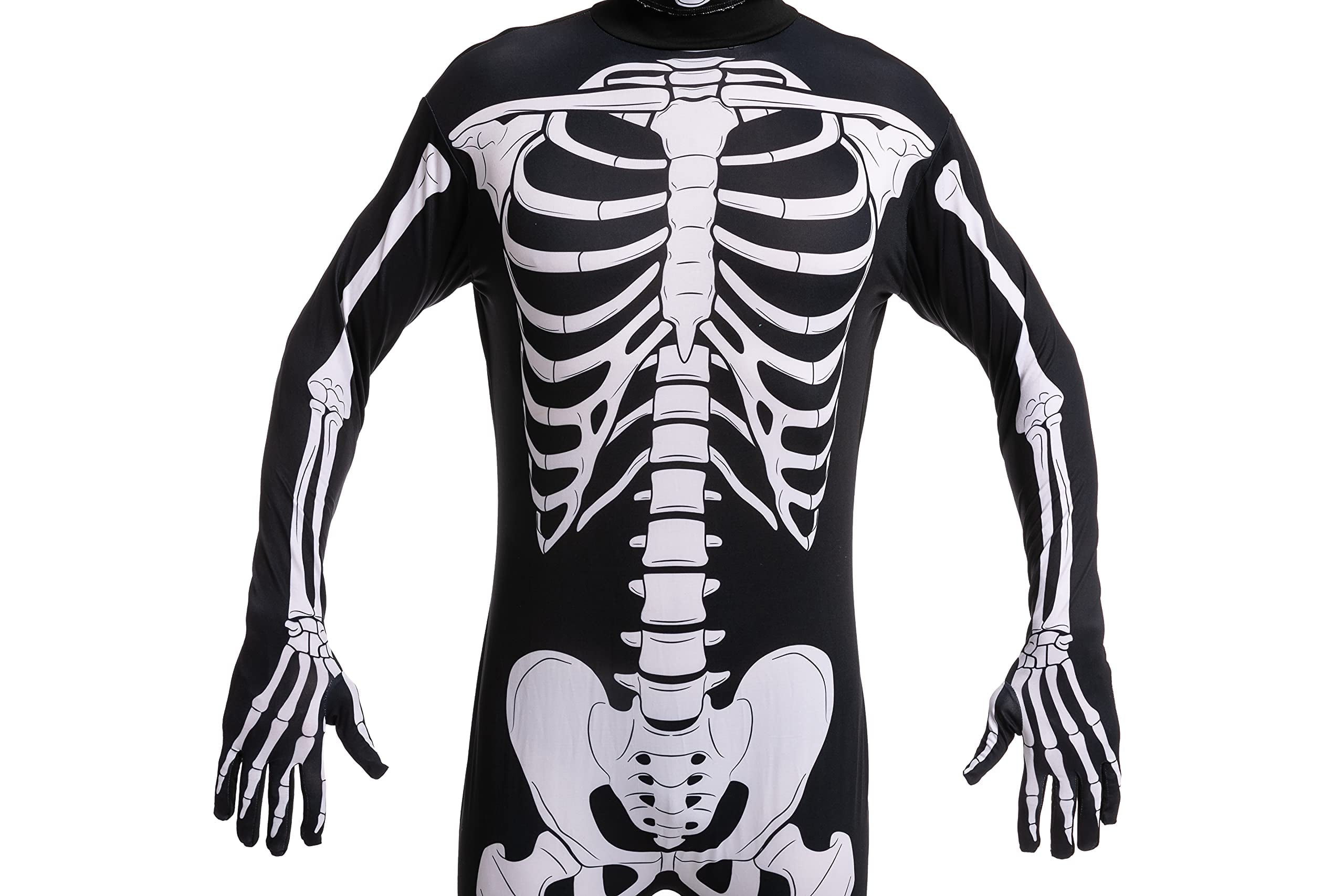 Joyfy Skeleton Costume for Adults, Skeleton Bone Bodysuit Halloween Costumes for Men with Skeleton Hood Mask, Halloween Party Fancy Dress-up