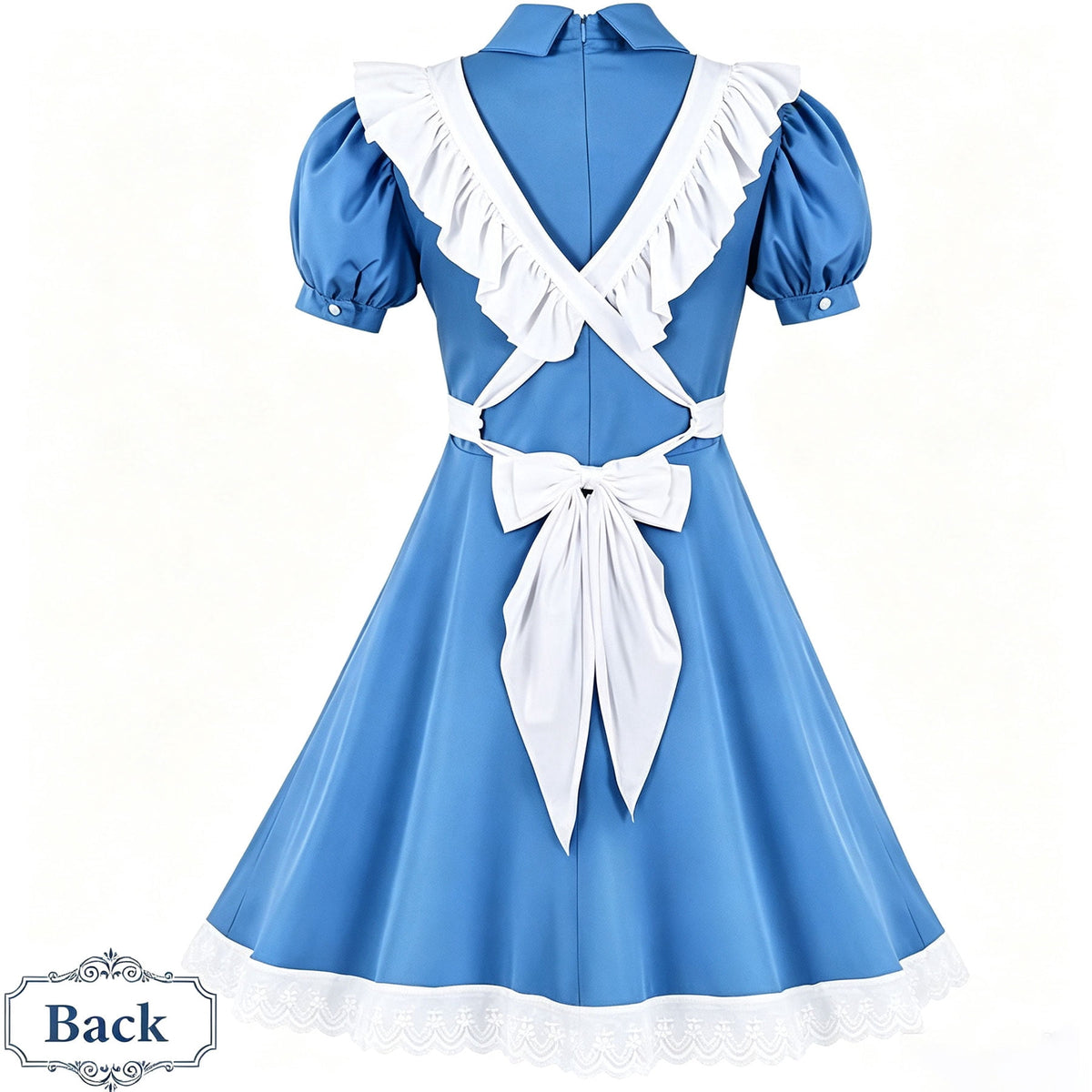 MARTINE MALL Women Halloween Blue White Princess Costume Dress With Bow Hair Band Stockings Set