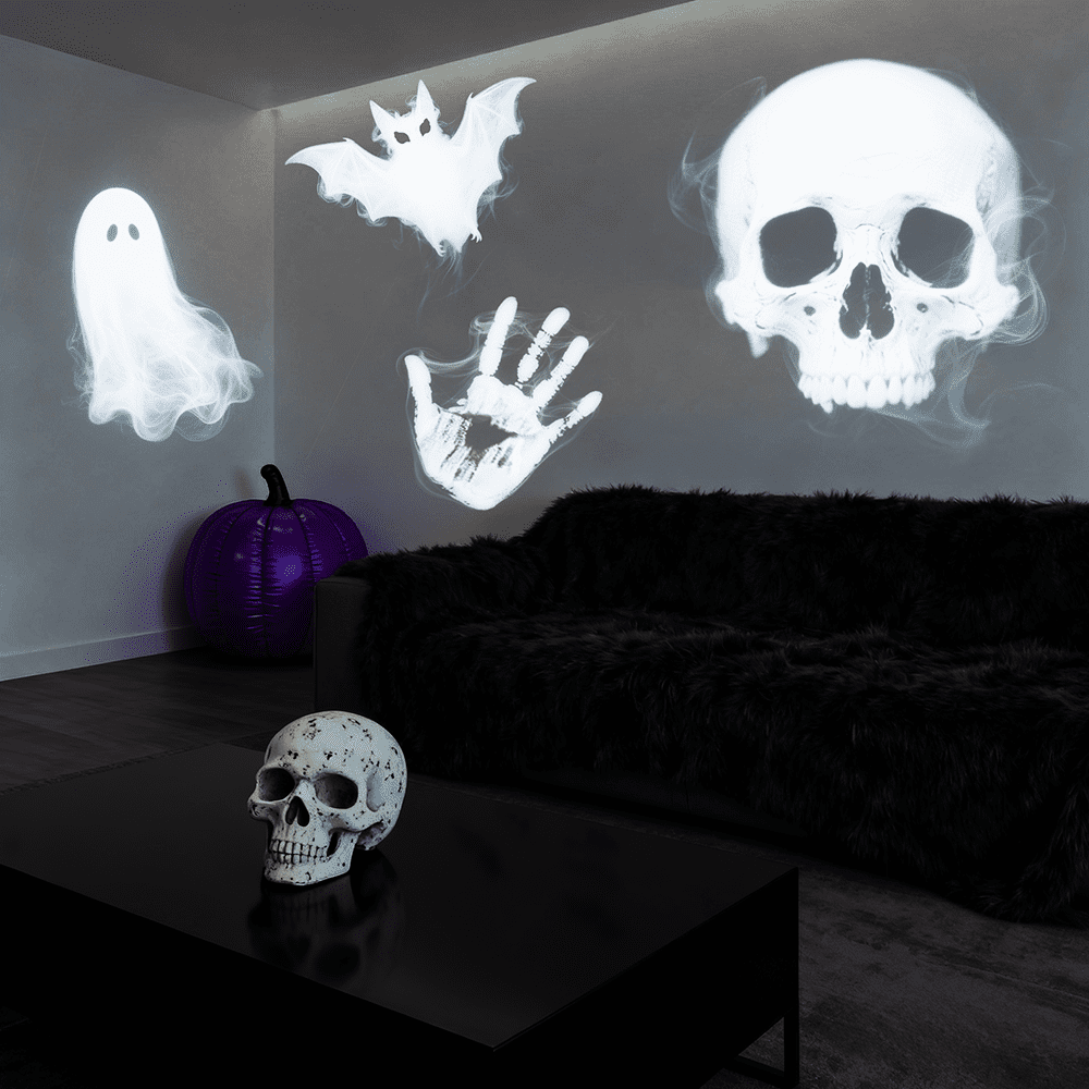 LED Projector Light, USB Powered Rotatable Multi-Angle Interior Atmosphere Lamp, Different Pattern, for Bedroom, Living Room, Holiday Halloween Party Decoration, 6 PACK