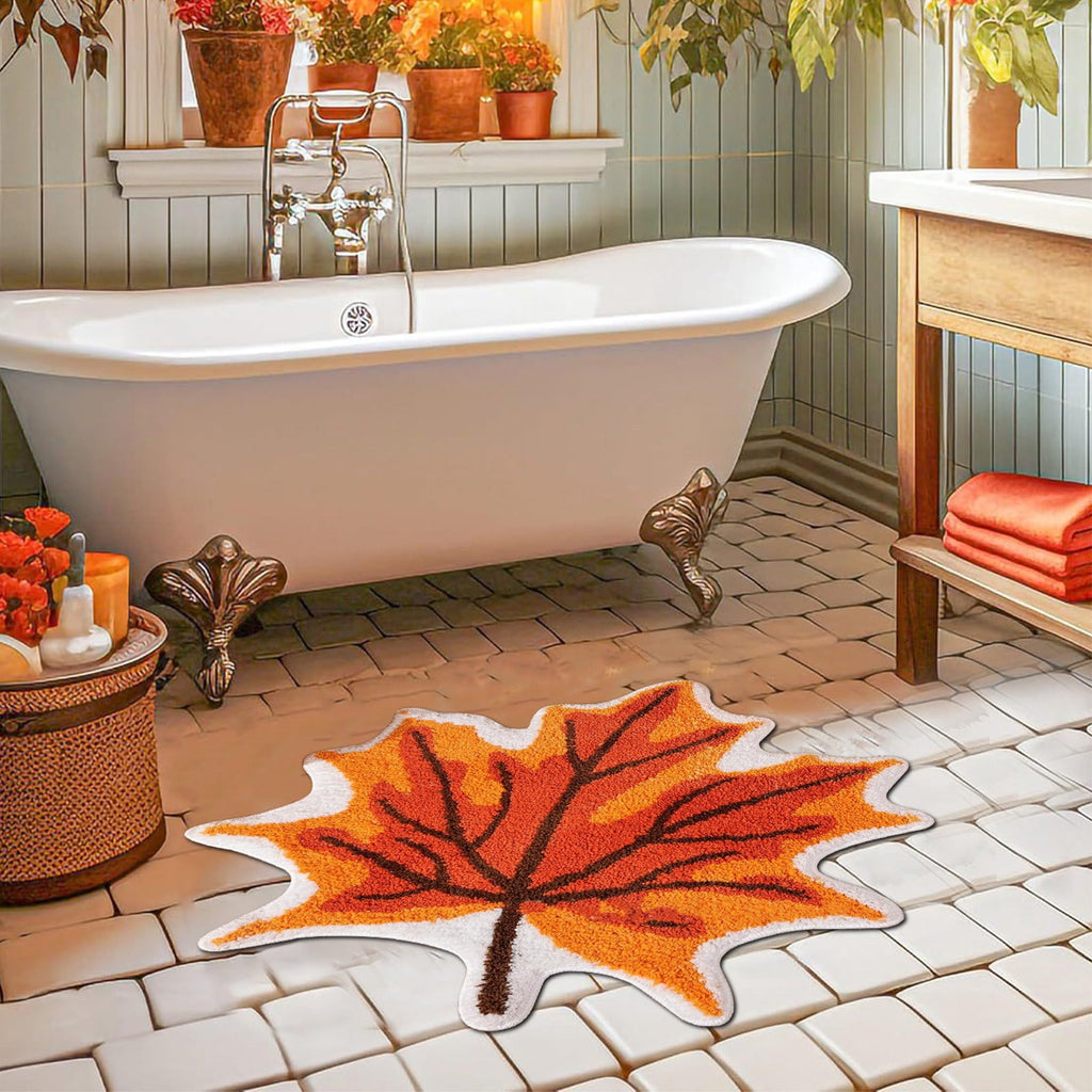 Fall Area Rug Maple Leaf Pumpkin Imitation Wool Mat 27.56x27.56in Polyester Skidproof & Soft for Living Room Bedroom Entryway Fall Doormat by MPOISVA