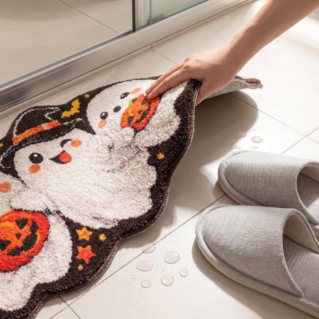 Halloween Wreath Shaped Rugs, Soft Indoor Mat for Entryway, Kitchen, Halloween Party, Pumpkin Witch Spooky Home Decor, 23.62x15.75 Inches