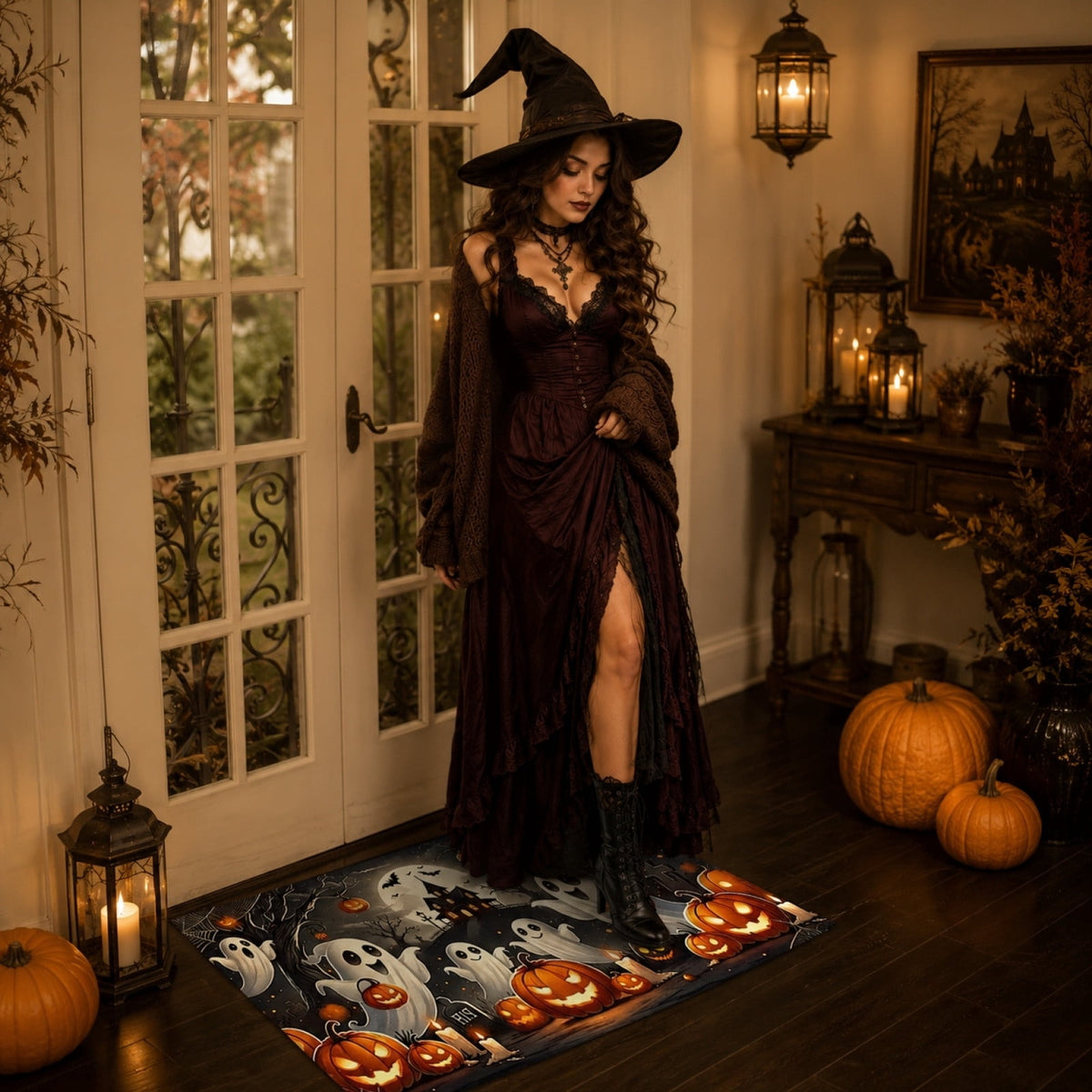 Halloween Celebration Doormat 16x24 Inch, Spooky Ghost Entrance Mat for Front Porch Indoor Outdoor, B