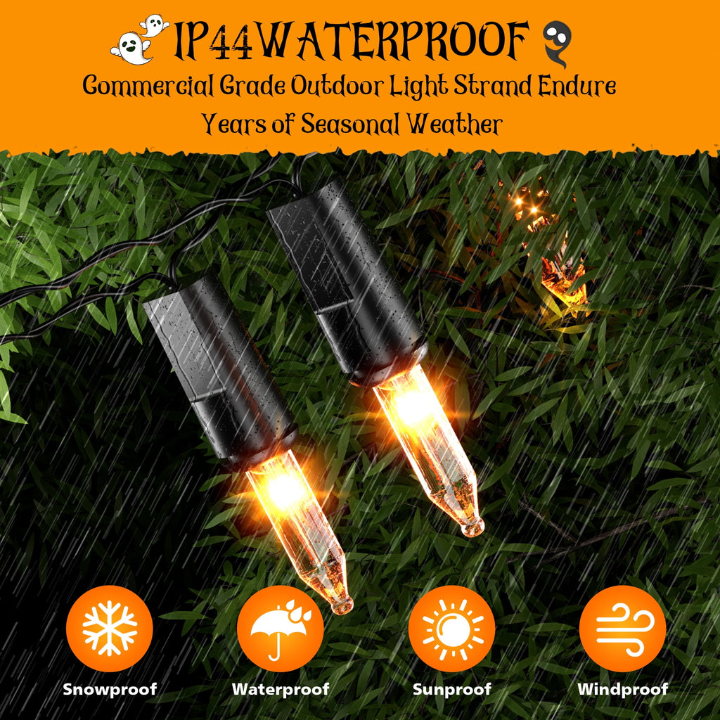 DAYBETTER Halloween String Lights, 32.8ft 100ct Incandescent Mini Lights, with 100 Count Orange Waterproof Bulbs, for Party, Yard, Christmas Tree, Halloween Decorations