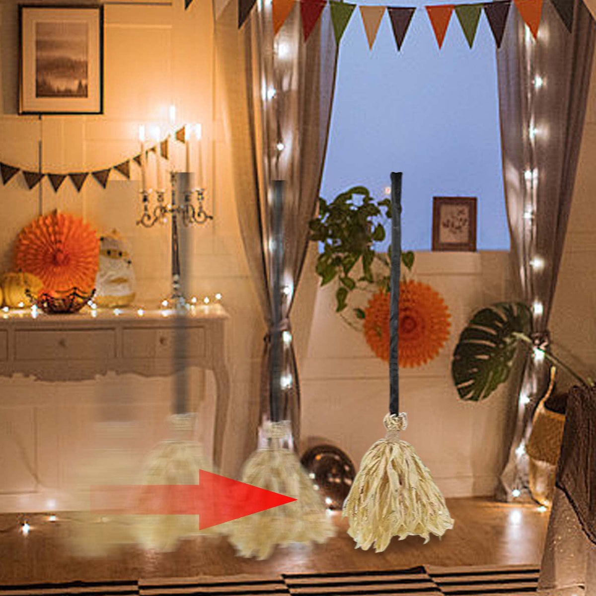 Witches Broom Halloween Decor - 35" Animated Light up Moving Broomstick with Spooky Sounds, Dancing Magic Witch Broom for Indoor & Outdoor Porch Halloween Party Decorations