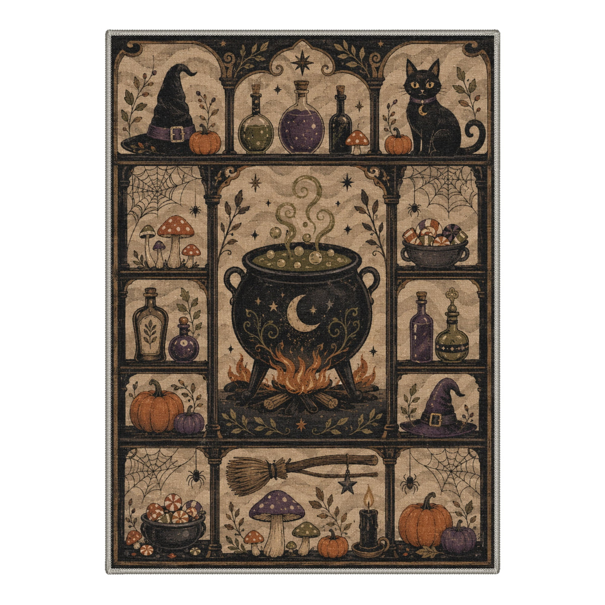 GENIMO 2'x3' Halloween Doormat, Washable Non Slip Soft Whimsical Cat Outdoor Door Mat for Front Door Covered Porch Patio Entryway, Rustic Black