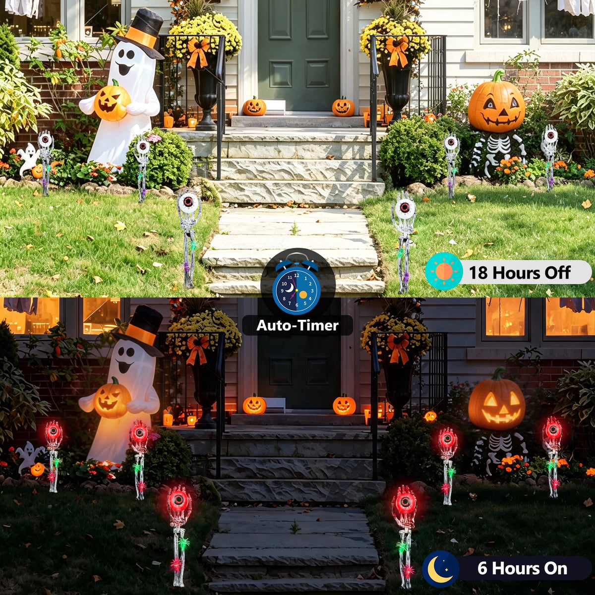 Toodour Halloween Pathway Lights Outdoor, Battery Operated Halloween Skeleton Hands with Light Up Eyeballs & Spiders, Waterproof Halloween Decor for Walkway Garden Yard Lawn, Red
