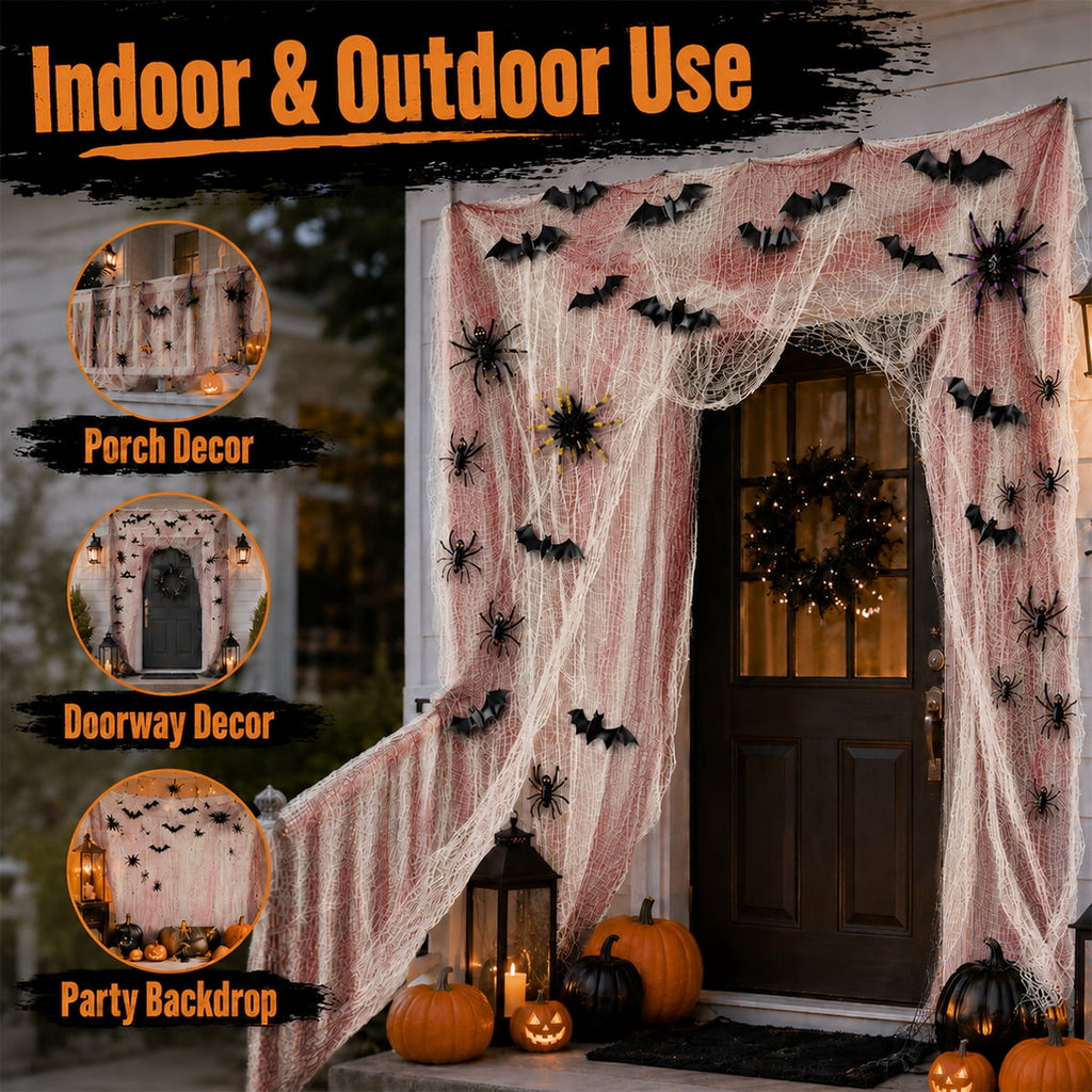 Halloween Creepy Cloth Halloween Gauz Scary Decoration with Bats Spiders Fabric Hanging Spooky Stuff for Indoor Outdoor Home Wall Haunted House Party Supplies 88Pcs Set 1