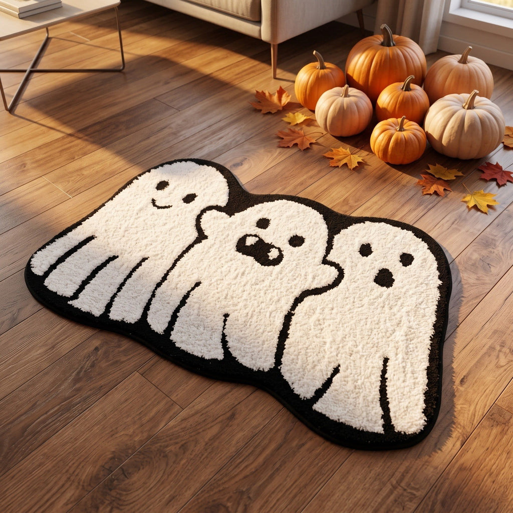 Halloween Doormat Ghost Bath Mat 23.6x15.7in Secure-Grip Absorbent Soft Faux Fur Rug for Bathroom Bedroom Living Room Decor by OVFUIZ