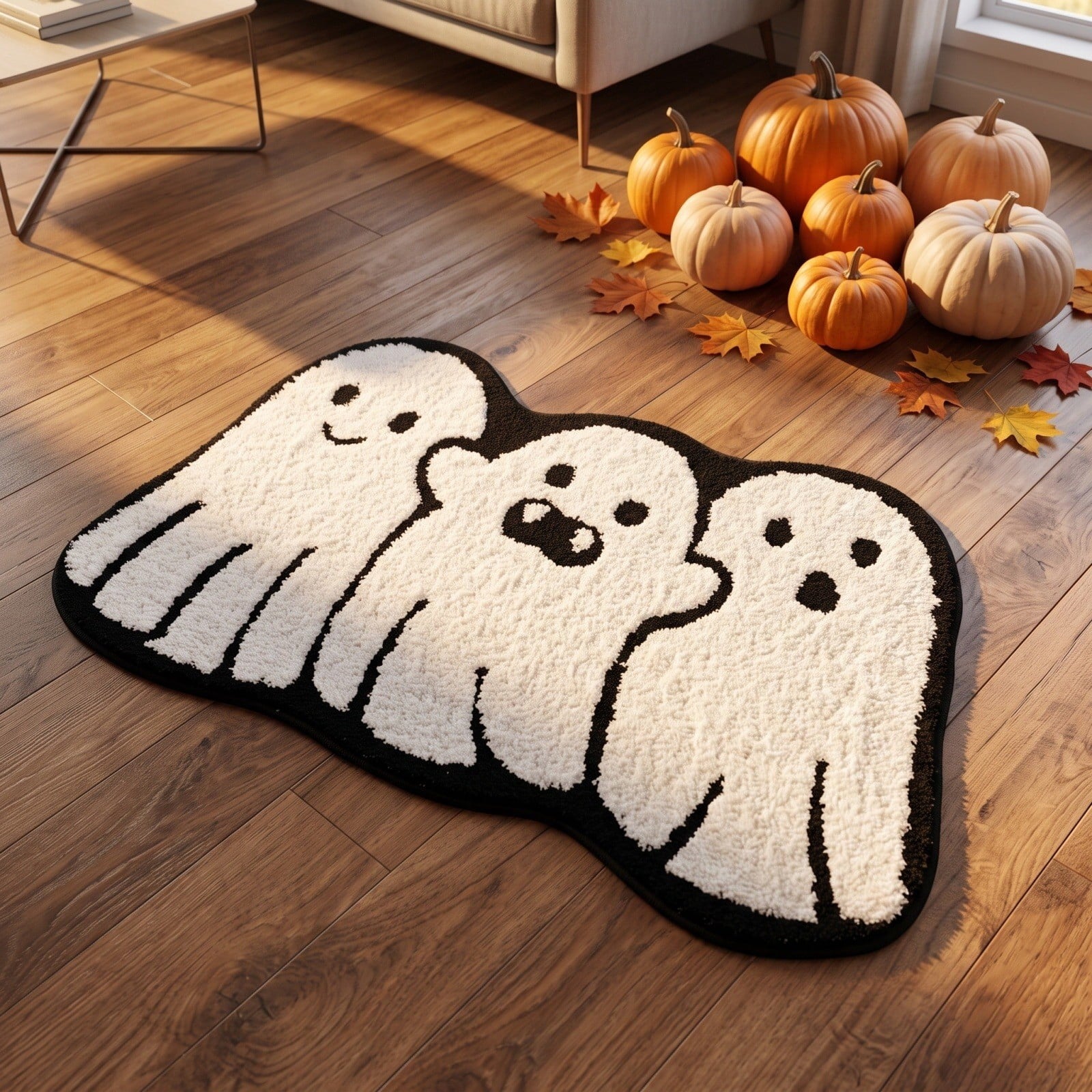 Halloween Doormat Ghost Bath Mat 23.6x15.7in Secure-Grip Absorbent Soft Faux Fur Rug for Bathroom Bedroom Living Room Decor by OVFUIZ