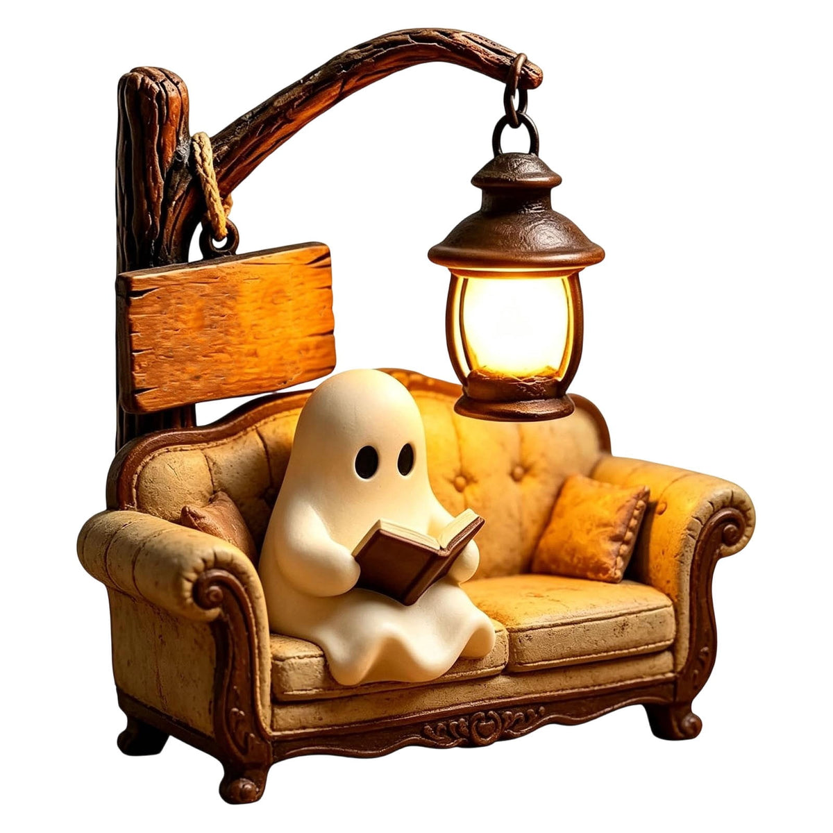Outdoor Safe Halloween Ghost Figurine With Pumpkin Candy Bowl, Front Porch and Yard Statue, Indoor Outdoor Decorative Ghost for Treats and Decor