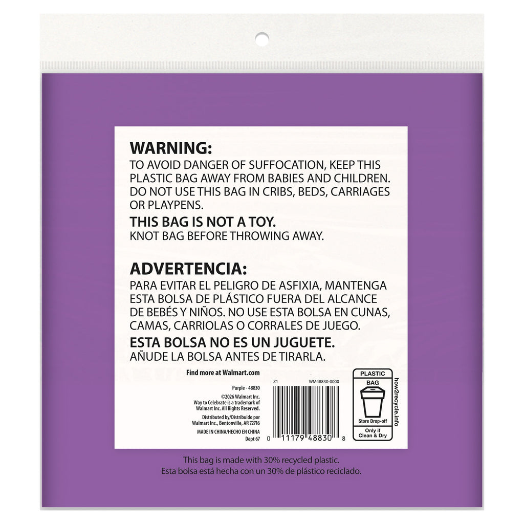 Way To Celebrate Plastic Table Cover, Purple, Rectangular, 54 in x 108 in, 1 Count