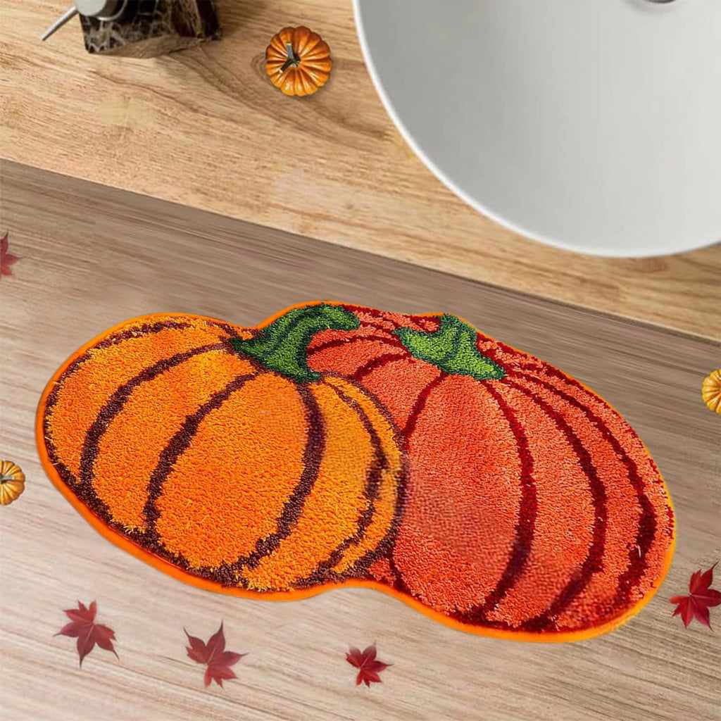 Orange Plaid Fall Outdoor Mat, Hand-Woven Porch Rug for Thanksgiving Halloween Door Decor
