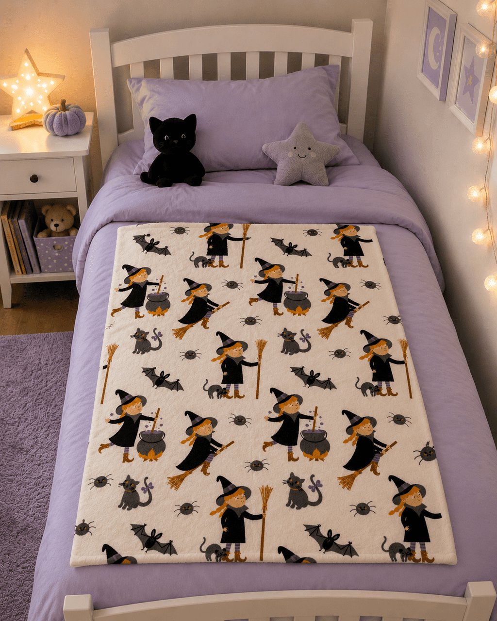 Serafina Home Halloween Throw Blanket: Fuzzy Boo! Jack O'Lantern Spider Webs Skull and Black Cats Print on Velvet Fleece for Sofa Bed Couch Chair Dorm