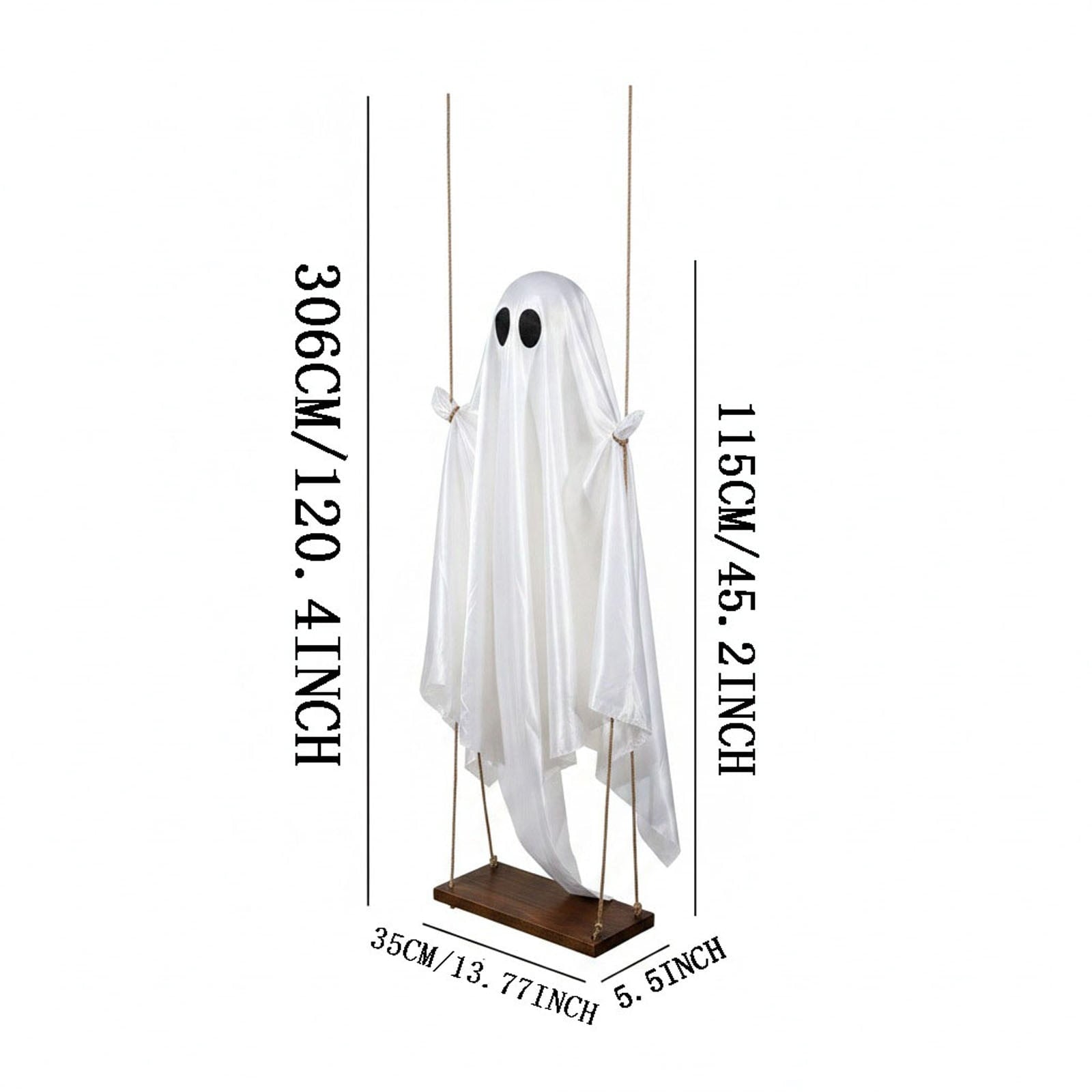 Cloth Hanging Swing Ghost Halloween Outdoor Decor,Remote Controlled LED Lighted Floating Ghost Ornament With 8 Lighting Modes For Porch Tree Yard Seasonal Holiday Display,Total Length 120.4 in.A