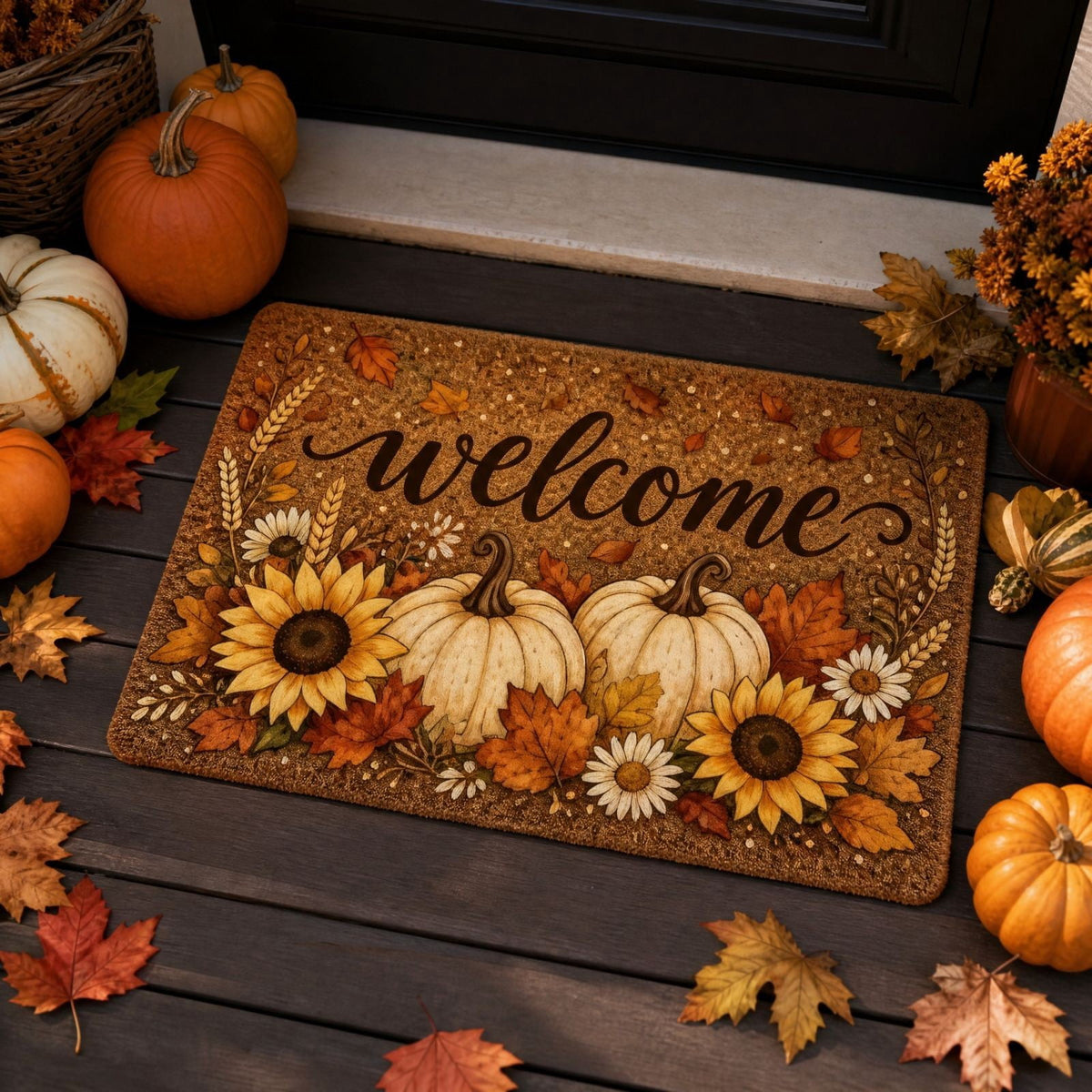 Autumn Door Mat for Entryway, 16x24 Inch, Fall-Themed Floor Doormat for Home Decor, Non-Slip Rug Mat for Living Room, Kitchen, Bedroom, Gifts for Fall Lovers (E)