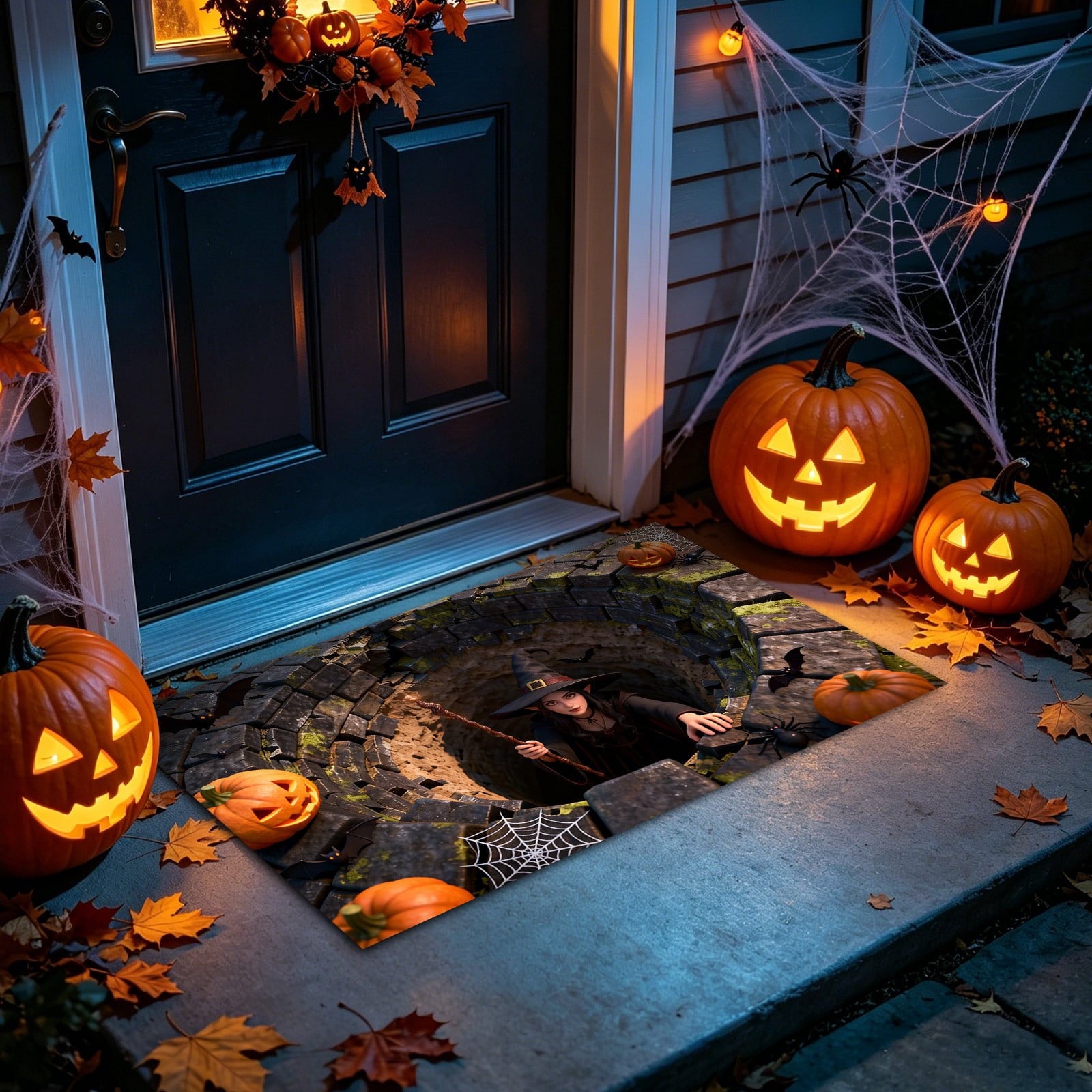 3D Optical Illusion Halloween Doormat Visual Trap Hole Design Non Velvet Entryway Rug Washable Floor Mat