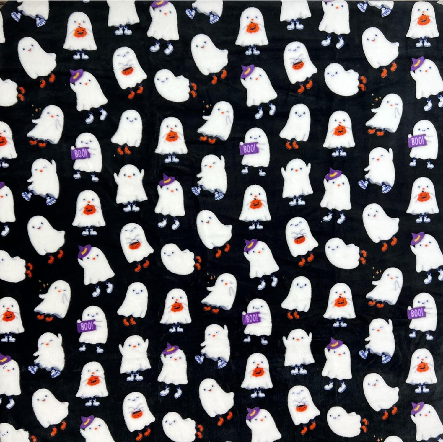 Serafina Home Halloween Throw Blanket: Fuzzy Boo! Jack O'Lantern Spider Webs Skull and Black Cats Print on Velvet Fleece for Sofa Bed Couch Chair Dorm