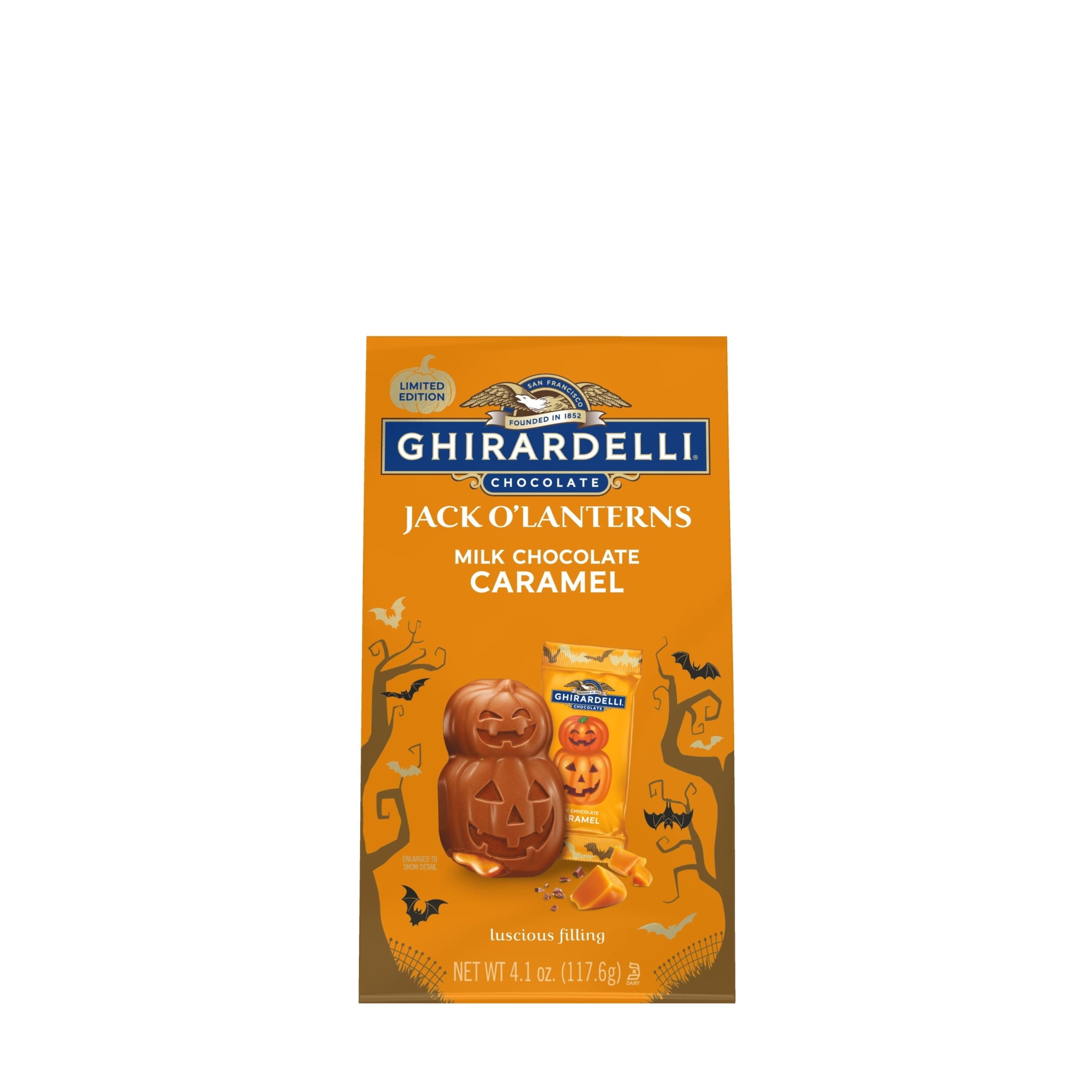 GHIRARDELLI Milk Chocolate Caramel Jack O' Lanterns, 4.1 oz Bag