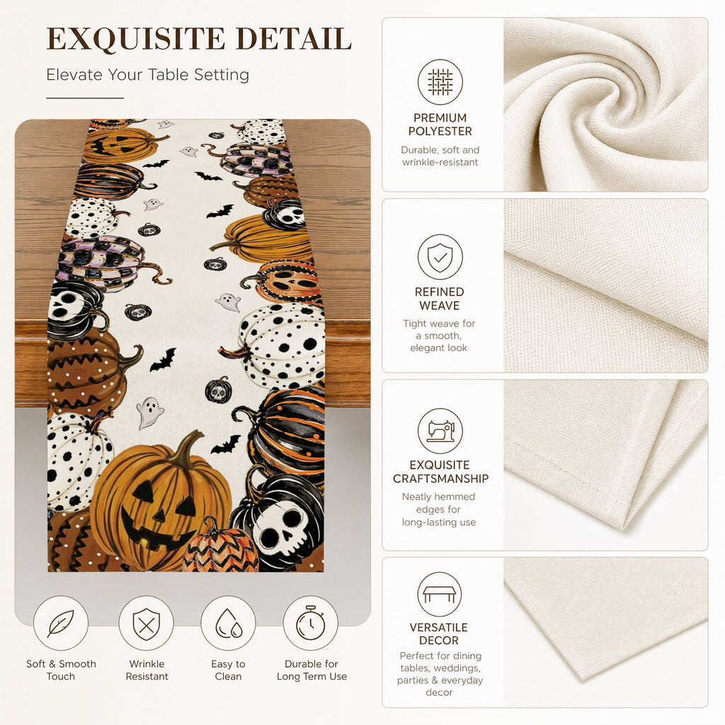 Sm:)e Halloween Table Runner Ghost Pumpkin 13x72 Inch, Halloween Party Kitchen Dining Indoor Outdoor Decorations,Orange