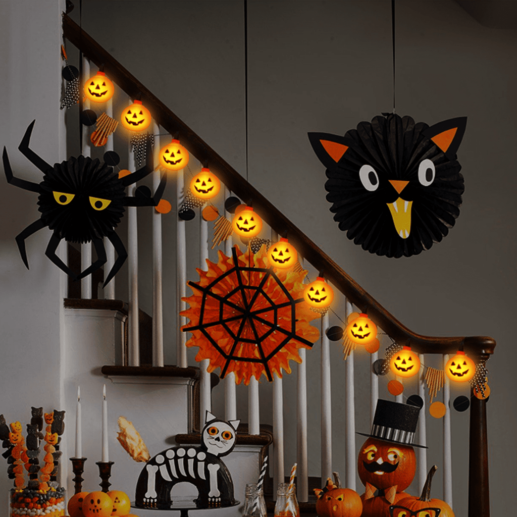 Halloween Pumpkin String Lights, 8.5Ft Outdoor Halloween Decorations Lights with 10 Jack-O-Lantern Lights, Hanging Pumpkin String Lights Party Patio Garden Window Decor