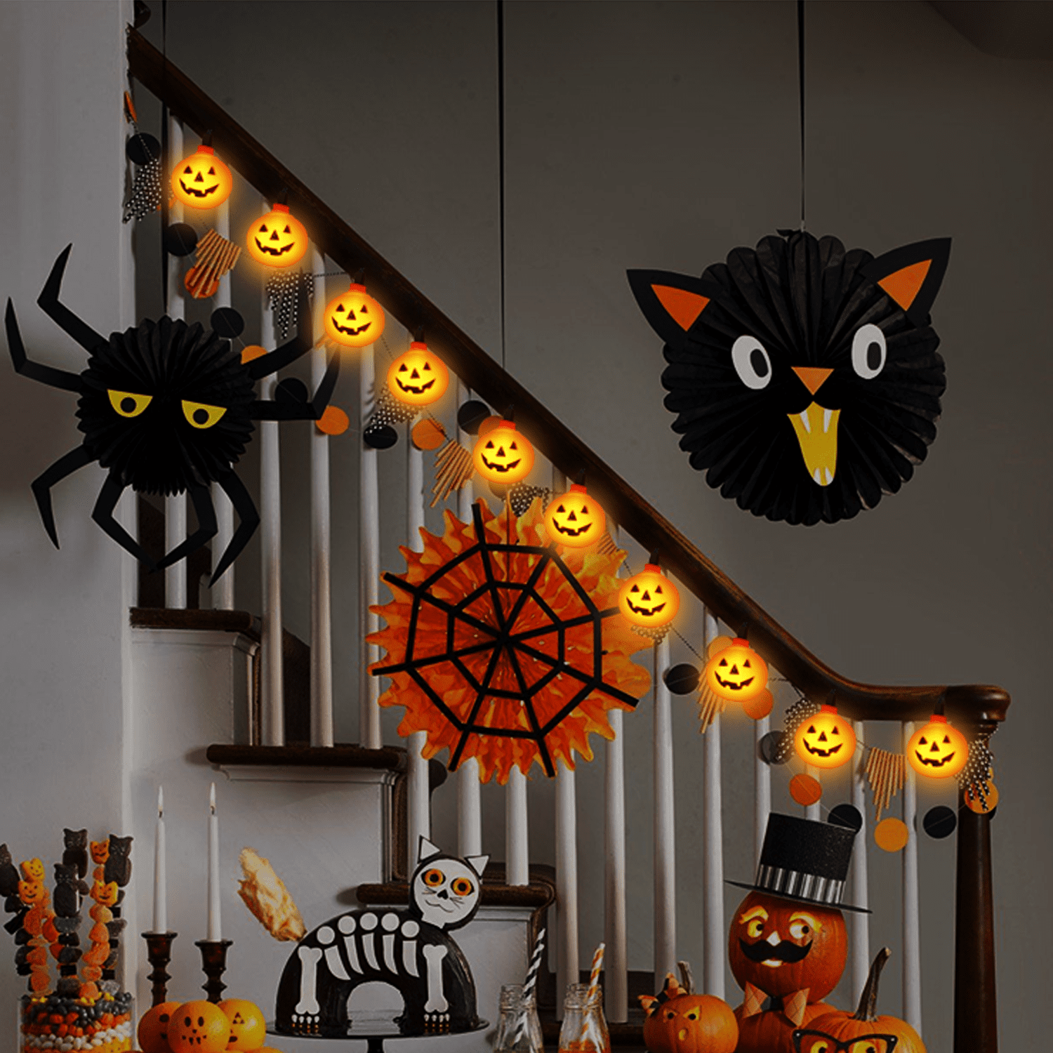Halloween Pumpkin String Lights, 8.5Ft Outdoor Halloween Decorations Lights with 10 Jack-O-Lantern Lights, Hanging Pumpkin String Lights Party Patio Garden Window Decor