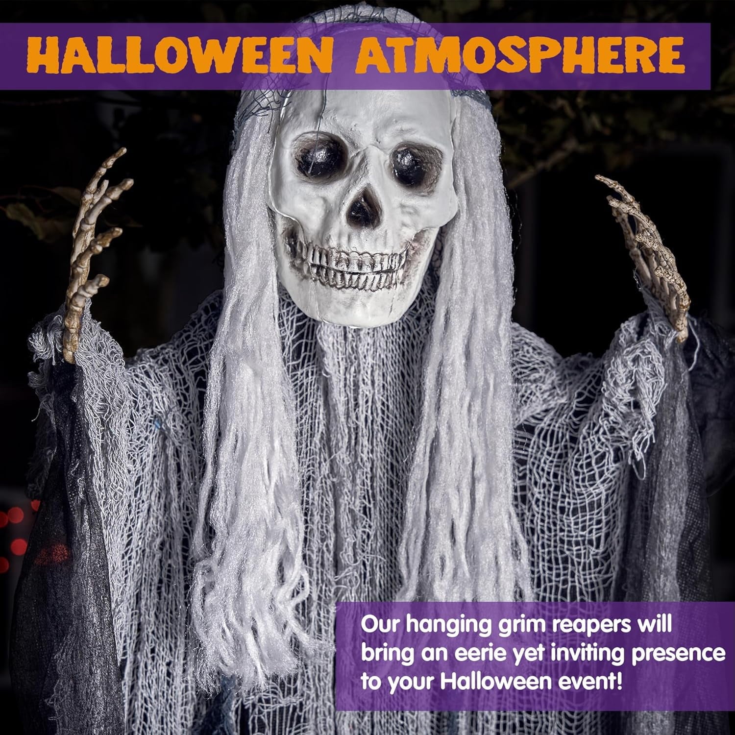 Joyfy 3 Pack Halloween Hanging Ghosts,Scary Skeleton Ghosts Grim Reapers Decorations for Halloween Indoor Outdoor Yard Home Decorations