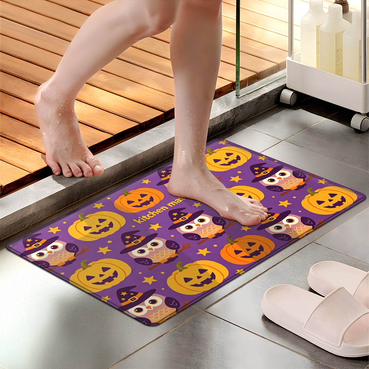 CCTFS Halloween Pumpkin Bat Candy 1Pc Flannel Mat and Kitchen Rugs,Soft Non-slip,Perfect for Home Bathroom
