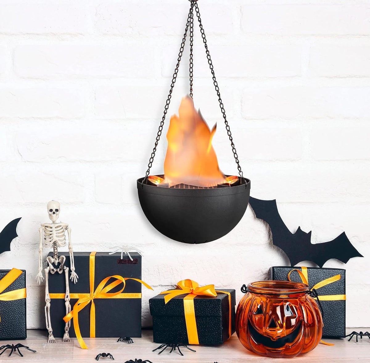Aspen Creative 61168-25-1, LED Hanging Fire Flame Light Prop Decor, Black Finish, Purple Light