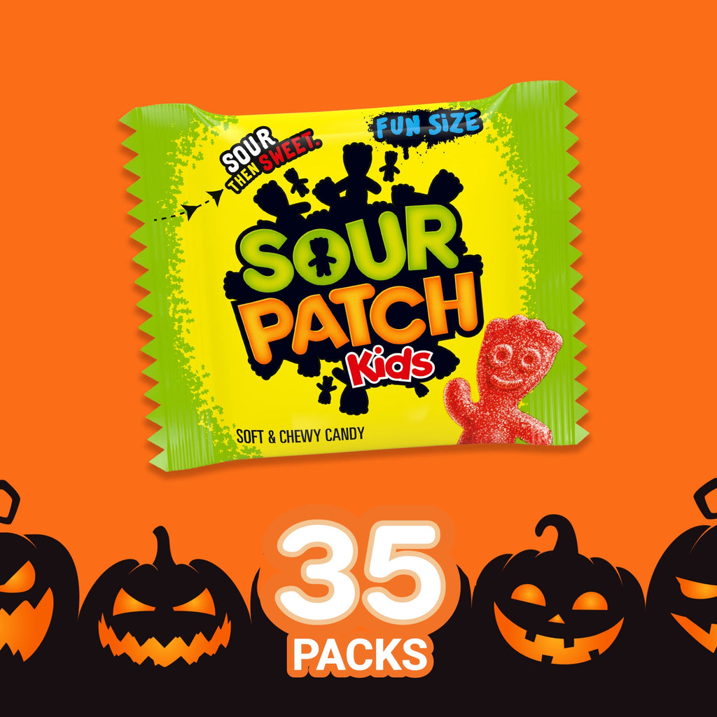 SOUR PATCH KIDS Soft & Chewy Gummy Halloween Candy, Jumbo Bag, 35 Trick or Treat Bags