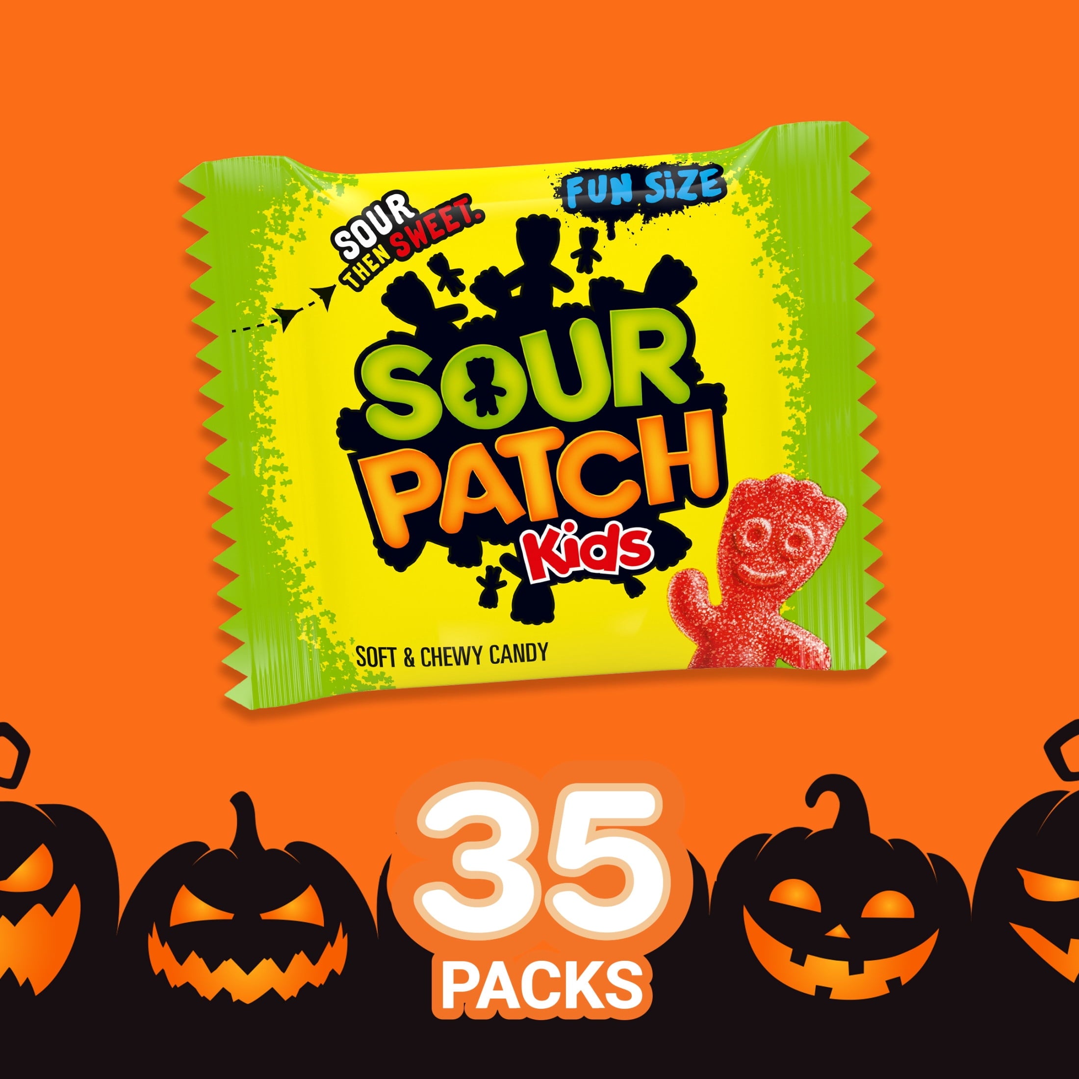 SOUR PATCH KIDS Soft & Chewy Gummy Halloween Candy, Jumbo Bag, 35 Trick or Treat Bags