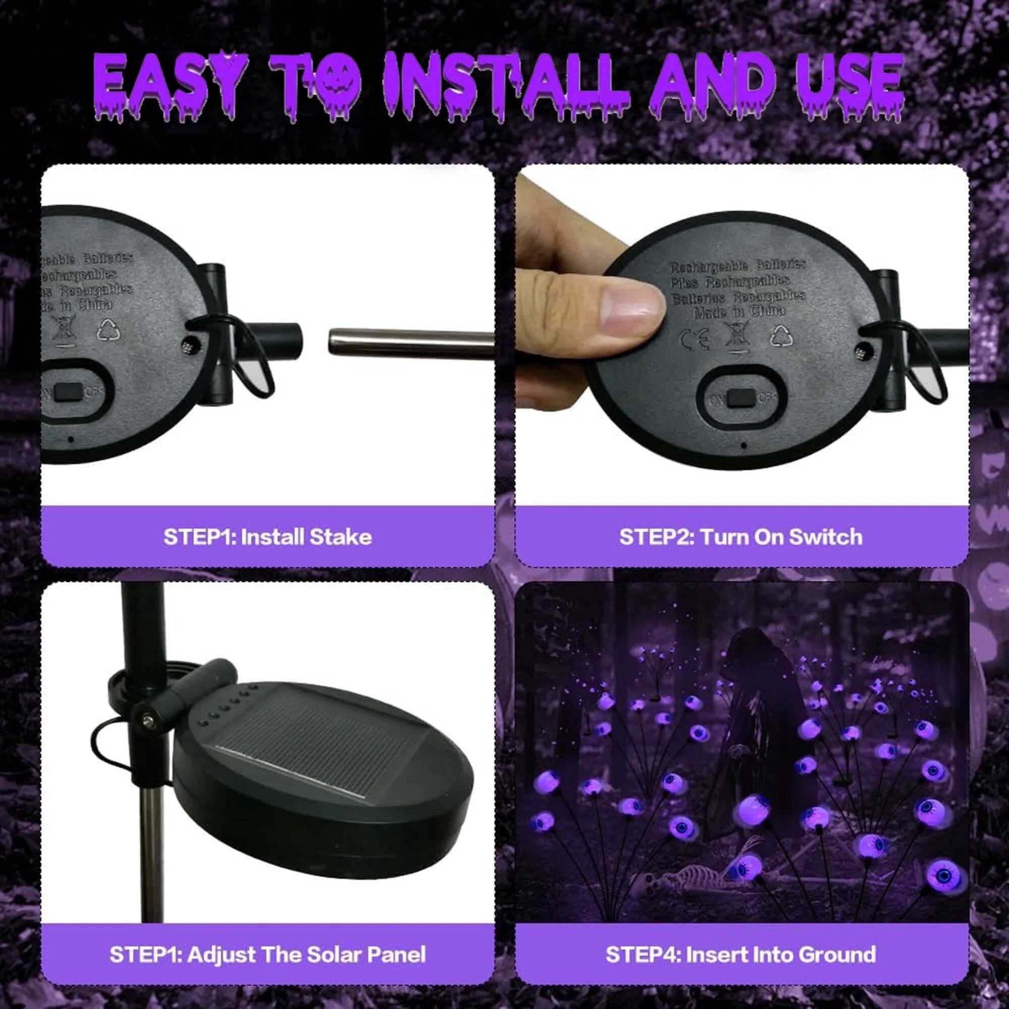 Morfone Halloween Decorations Outdoor, 2 Pack 12 LEDs Solar Scary Eyeball Lights, Waterproof Eyeball Swaying Firefly Lights, Halloween Path Lights for Garden Yard Party, Green