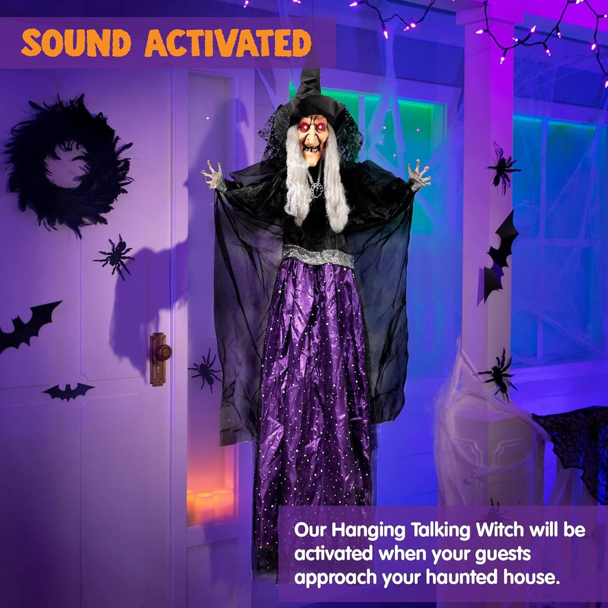 Joyfy 47" Halloween Decorations Outdoor,Life Size Animated Witch Scary Decorations Halloween Motion Activated Witch with LED Eyes & Sound,Haunted House Decor