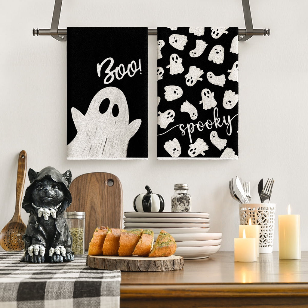 Sm:)e Spider Web Jack-O'-Lantern Pumpkin Cat Happy Halloween Kitchen Towels Dish Towels 18x26 Inch Set of 2