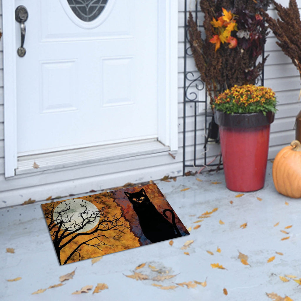 Wovilon Halloween Area Rug Doormat, Black Castle Front Door Mat Non Slip Rubber Backing, Happy Halloween Orange Indoor Outdoor Entrance Mats, Halloween Home Decor Outdoor Rug, 16 X 24 Inches