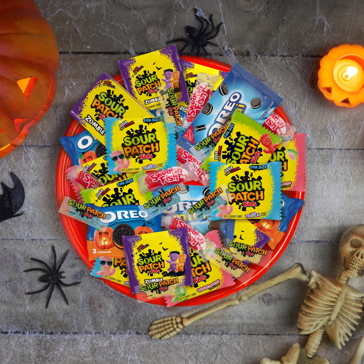 SOUR PATCH KIDS, SWEDISH FISH, and OREO Cookie & Candy Variety Pack, 130 Bags, Bulk Candy