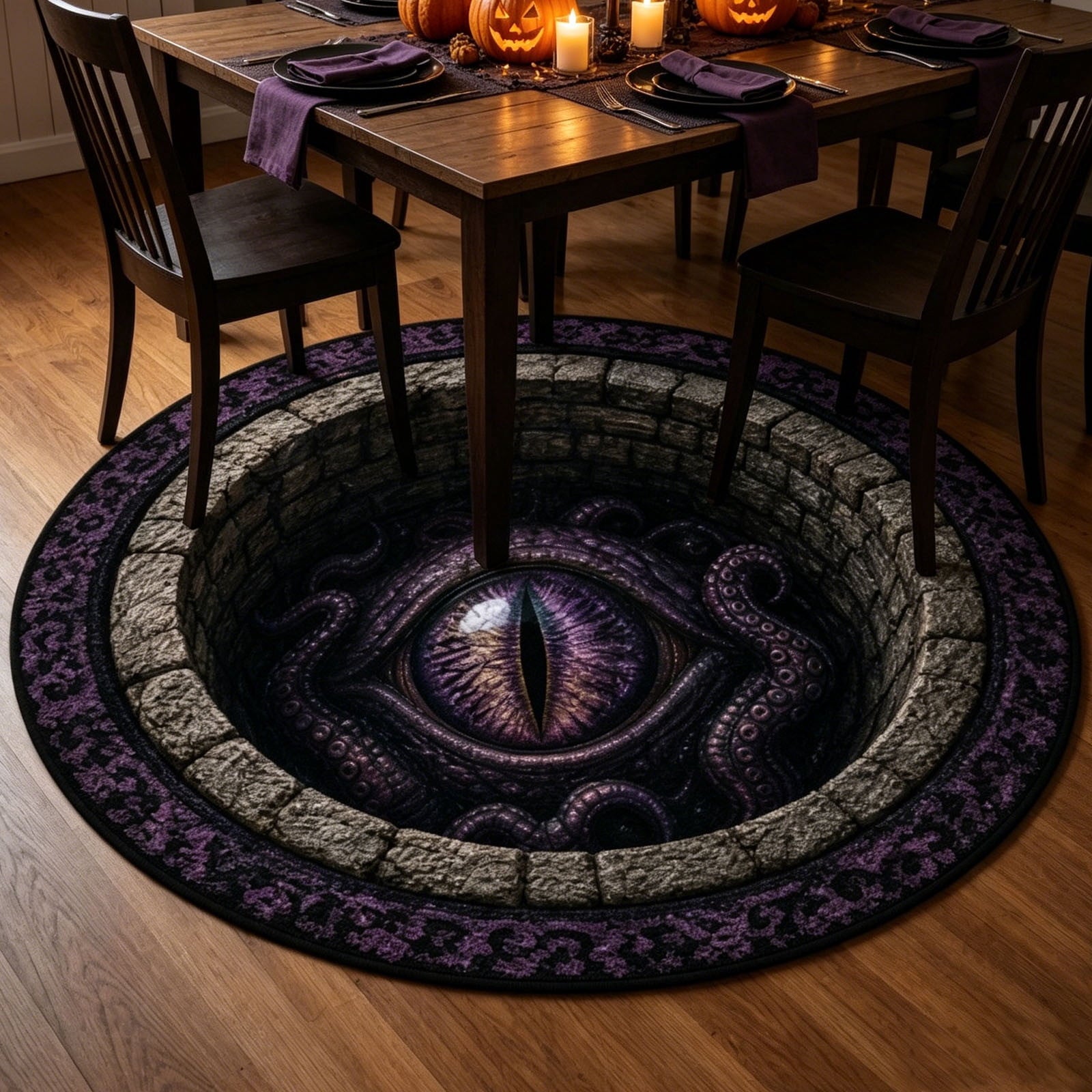 Halloween Round Rug Optical Ghost Pumpkin Mat 15.75in Diameter Polyester Skidproof & Soft for Entryway Bedroom Party by MPOISVA