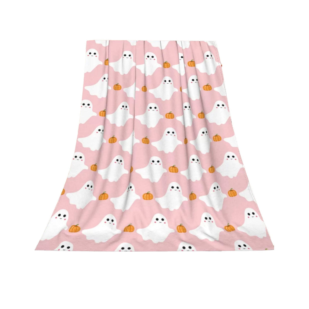 Pink Halloween Throw Blanket for Couch Fleece Halloween Decorations Throw Blankets Lightweight Soft Plush Big Throws and Blankets with Funny Ghost,30x40in