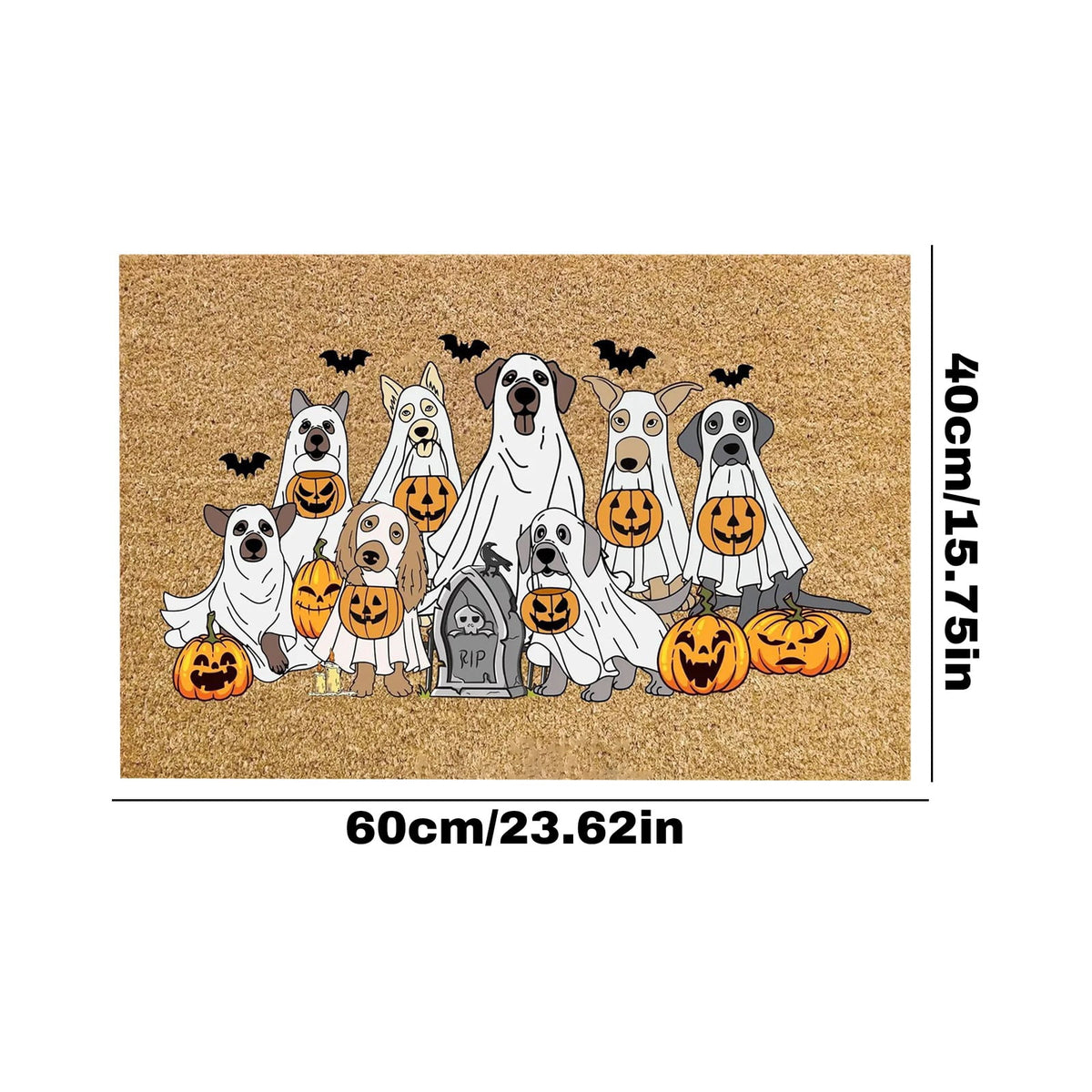 QLUEWX Halloween Doormat 24x16 Inch, Ghost Dog Pumpkin Natural Coir Front Door Mat, Non-Slip Absorbent Entrance Rug, Spooky Fall Decor Floor Mat for Porch Bathroom