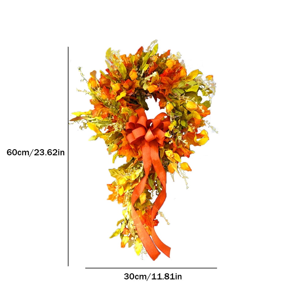 Yucurem 23.62" Fall Wreaths for Front Door, Artificial Maple Leaves Wreath for Christmas Halloween Thanksgiving Harvest Farmhouse Porch Decor