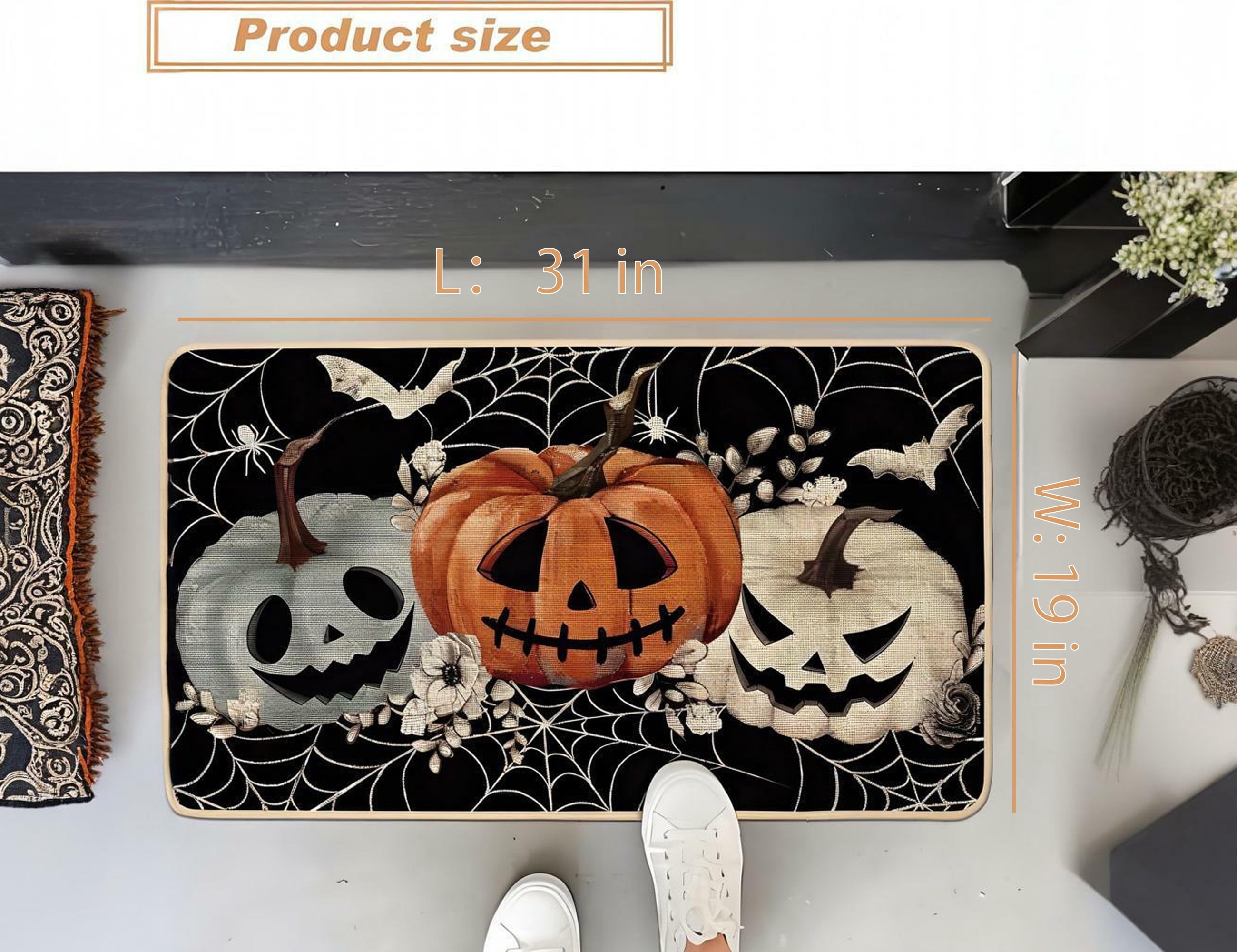 MYFLOCY Halloween Front Doormat 31x19 inch Indoor Outdoor Non Slip Floor Decoration ( Pumpkin Spooky )