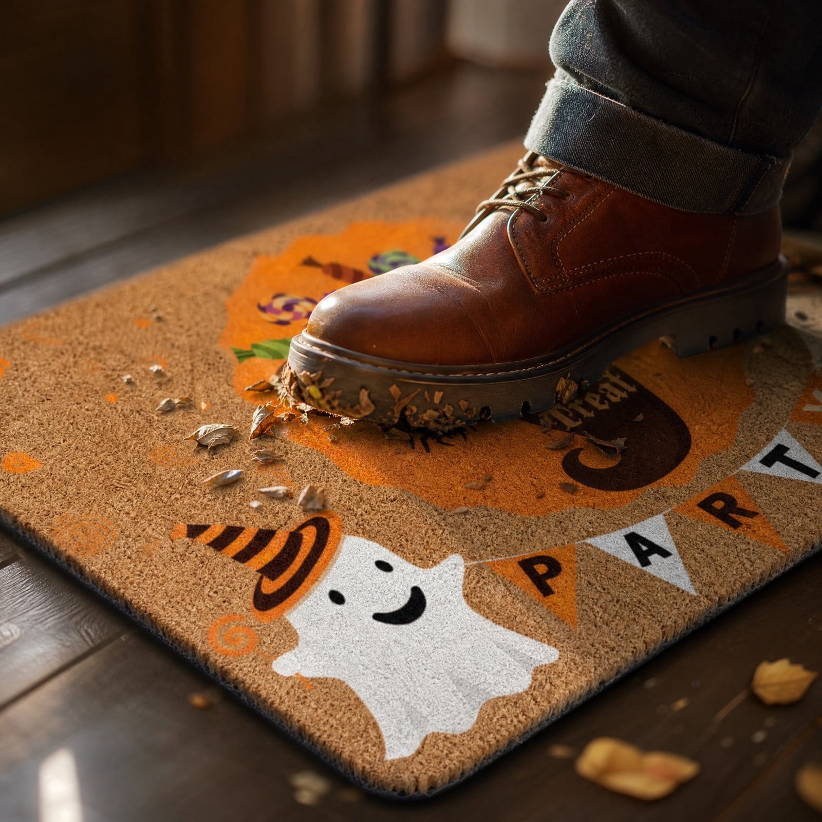 Halloween Doormat Vintage Retro Style Mat 23.6x15.7in Secure-Grip Absorbent Coir Look Entryway Rug for Front Porch Indoor Outdoor Decor by OVFUIZ