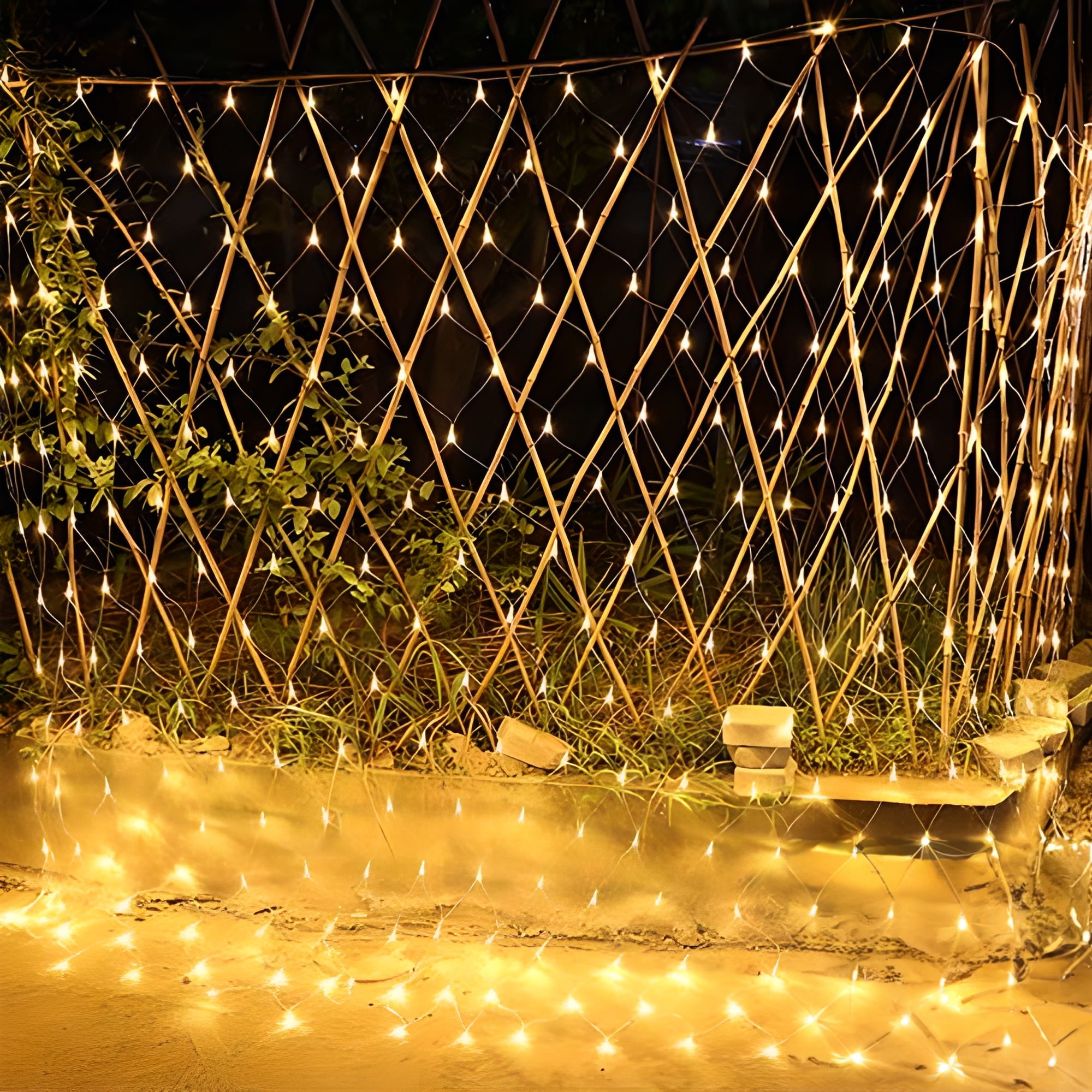 DAYBETTER Christmas Net Lights Outdoor, Warm White Waterproof Mesh Fairy String Lights, 12ft*5ft 360 LED with 8 Modes Plug in, for Bushes Garden Party Decoration