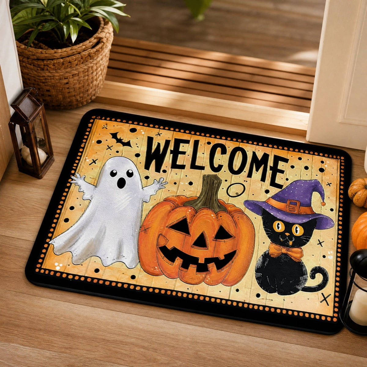 Halloween Doormat Ghost Bath Mat 23.6x15.7in Secure-Grip Absorbent Soft Faux Fur Rug for Bathroom Bedroom Living Room Decor by OVFUIZ