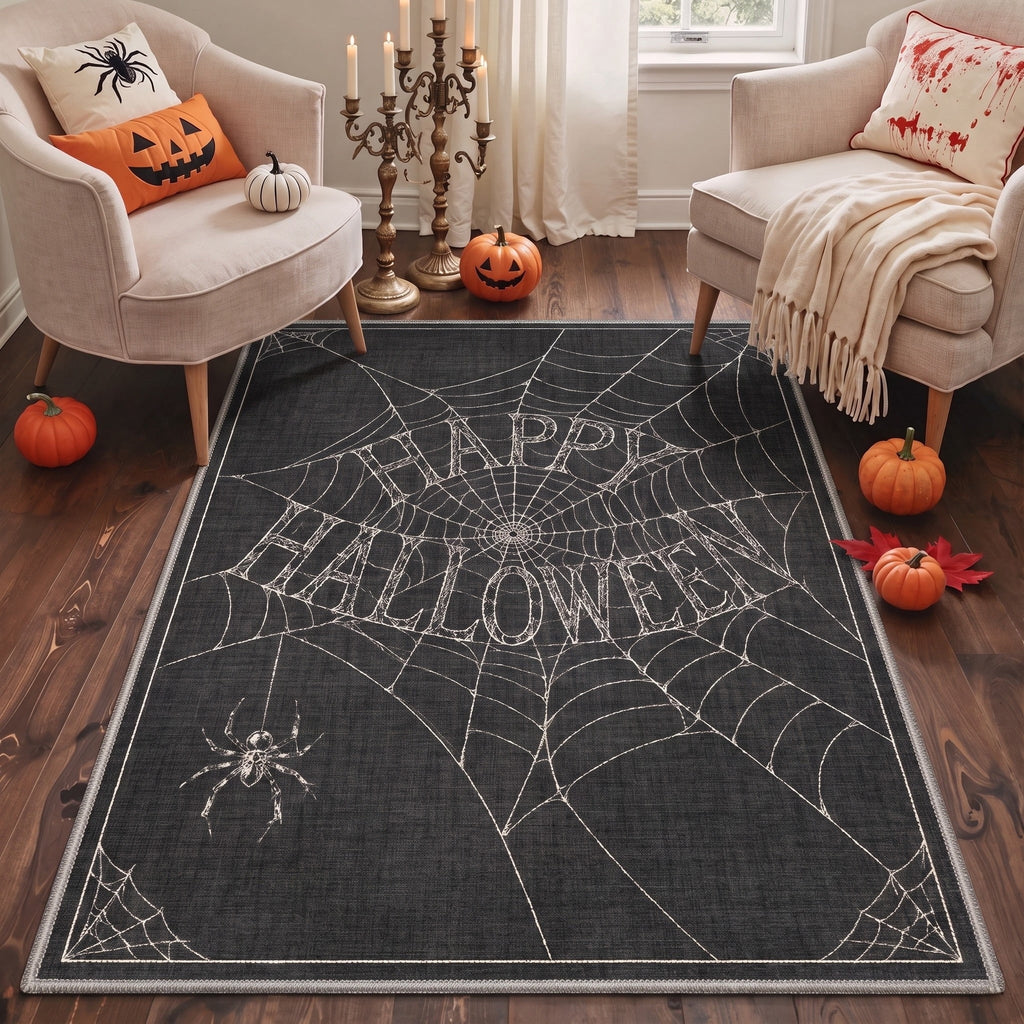GENIMO 2'x7' Halloween Runner Rug, Washable Non Slip Soft Whimsical Skeleton Indoor Outdoor Hallway Runner for Porch Patio Kitchen Entryway, Charcoal Black