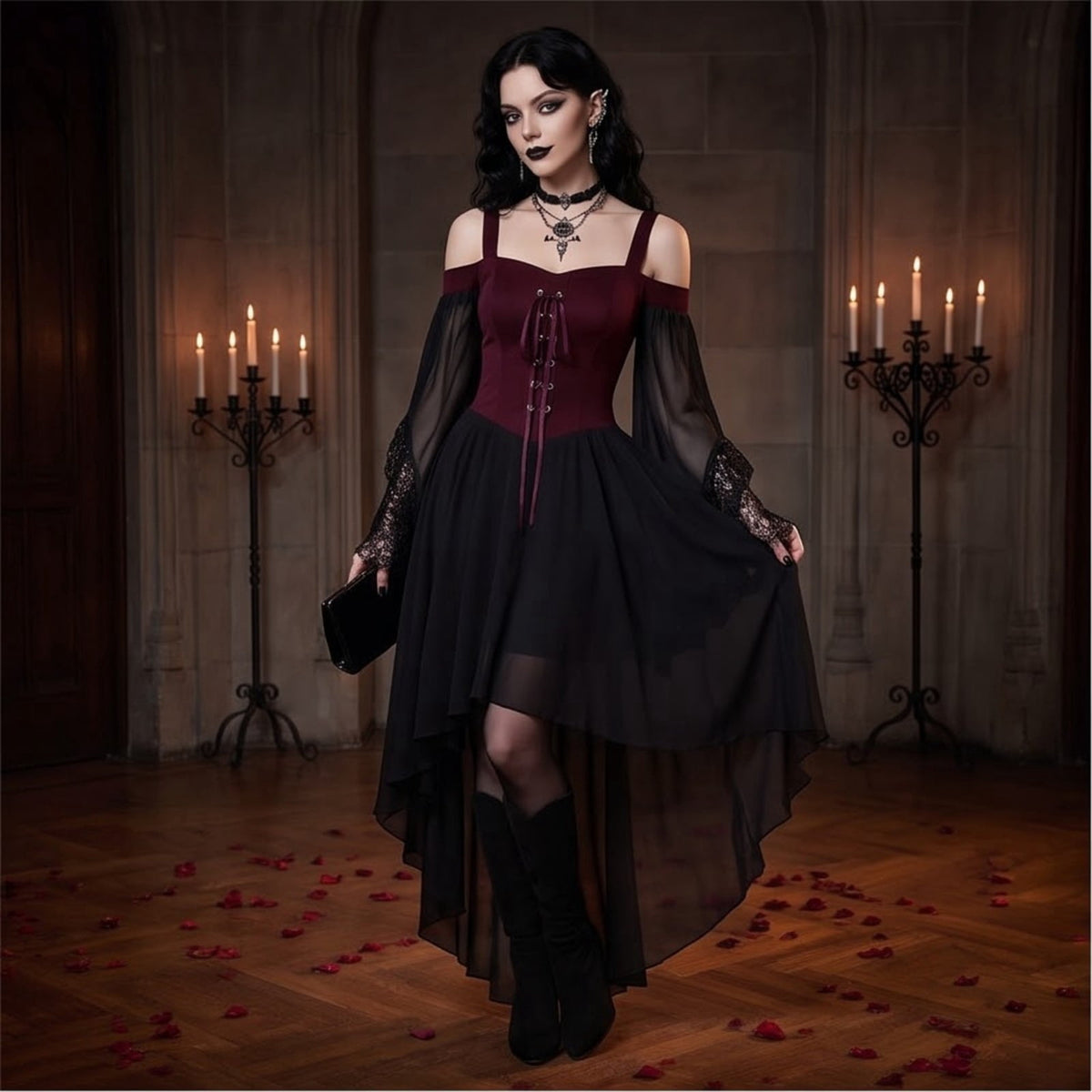 Witch Dress Women 2026 Halloween Costumes Woman Adults Medieval Vampire Butterfly Sleeve Mesh Gothic Outfits Red S