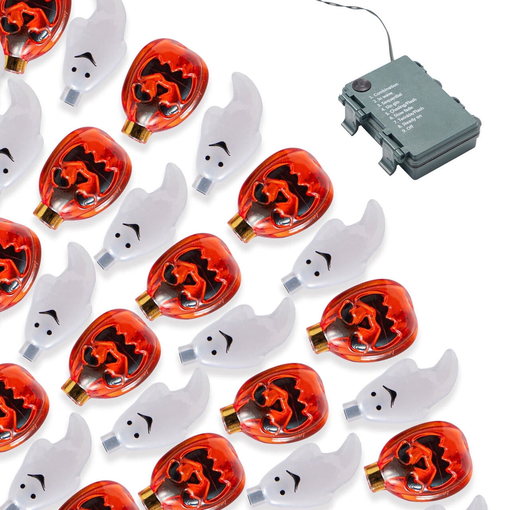 Joyfy 19.7ft Halloween Lights,30 LED Waterproof 3D Pumpkin Ghost Battery Operated String Lights with Timer 8 Lighting Modes Fairy Light for Window Indoor Outdoor Decor Halloween Party Decorations