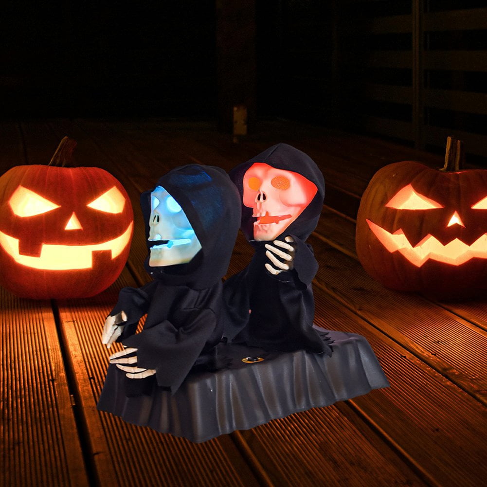 Jiibva Halloween Skeleton Animated Props for Indoor and Outdoor Dancing Skeleton Halloween Decoration Singing with LED Eyes Battery Operated Scary Skeleton Props